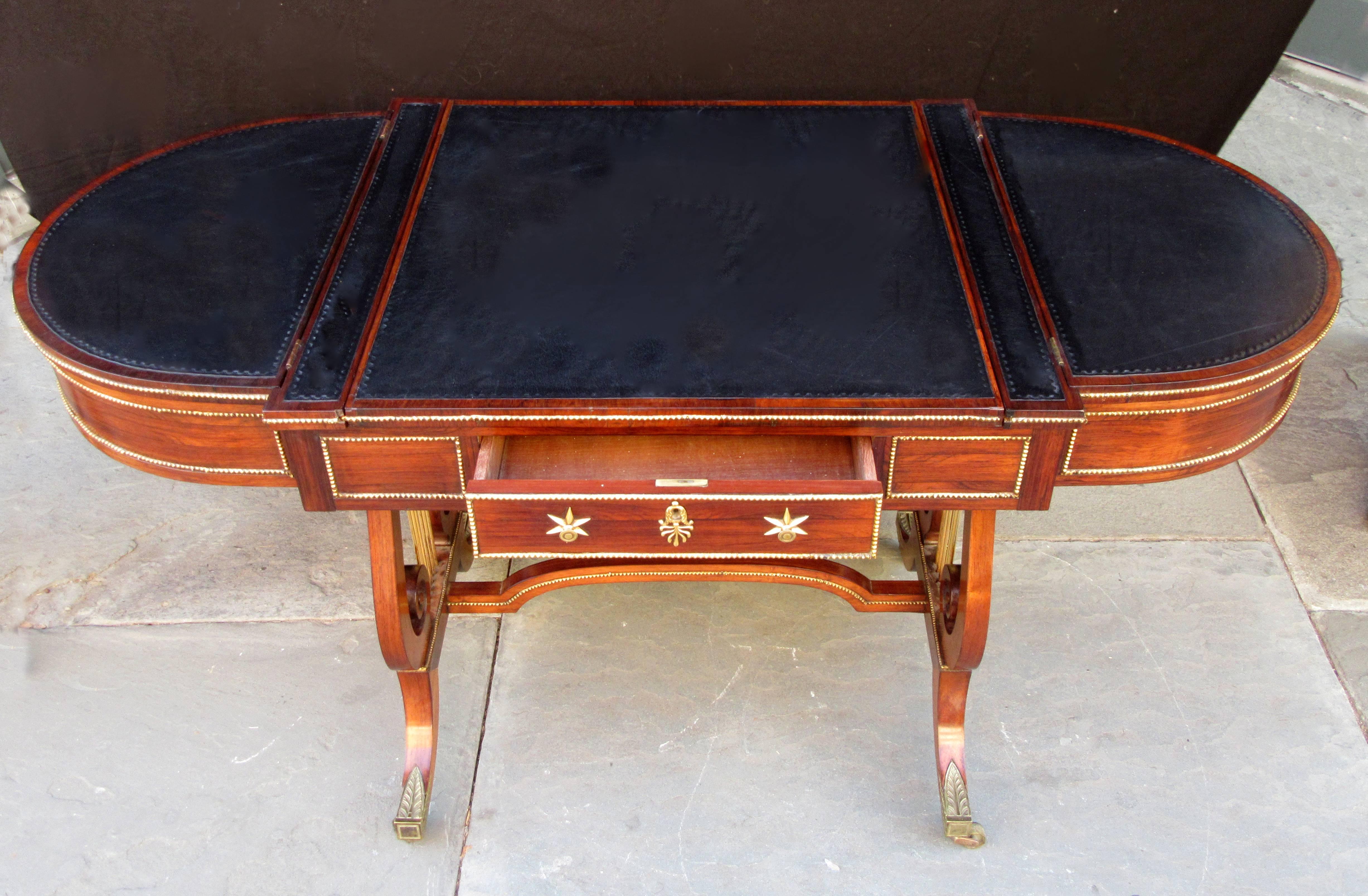 Appliqué 19th Century English Regency Rosewood Sofa Gaming Table Attributed to Gillows
