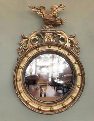 19th Century English Regency Giltwood Convex Mirror with Eagle and Acanthus