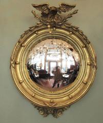 Early 19th Century English Regency Giltwood Convex Mirror with Eagle and Tassle