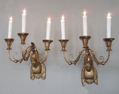 Early 19th Century Italian Neoclassical Giltwood Sconces with Roman Soldier Bust