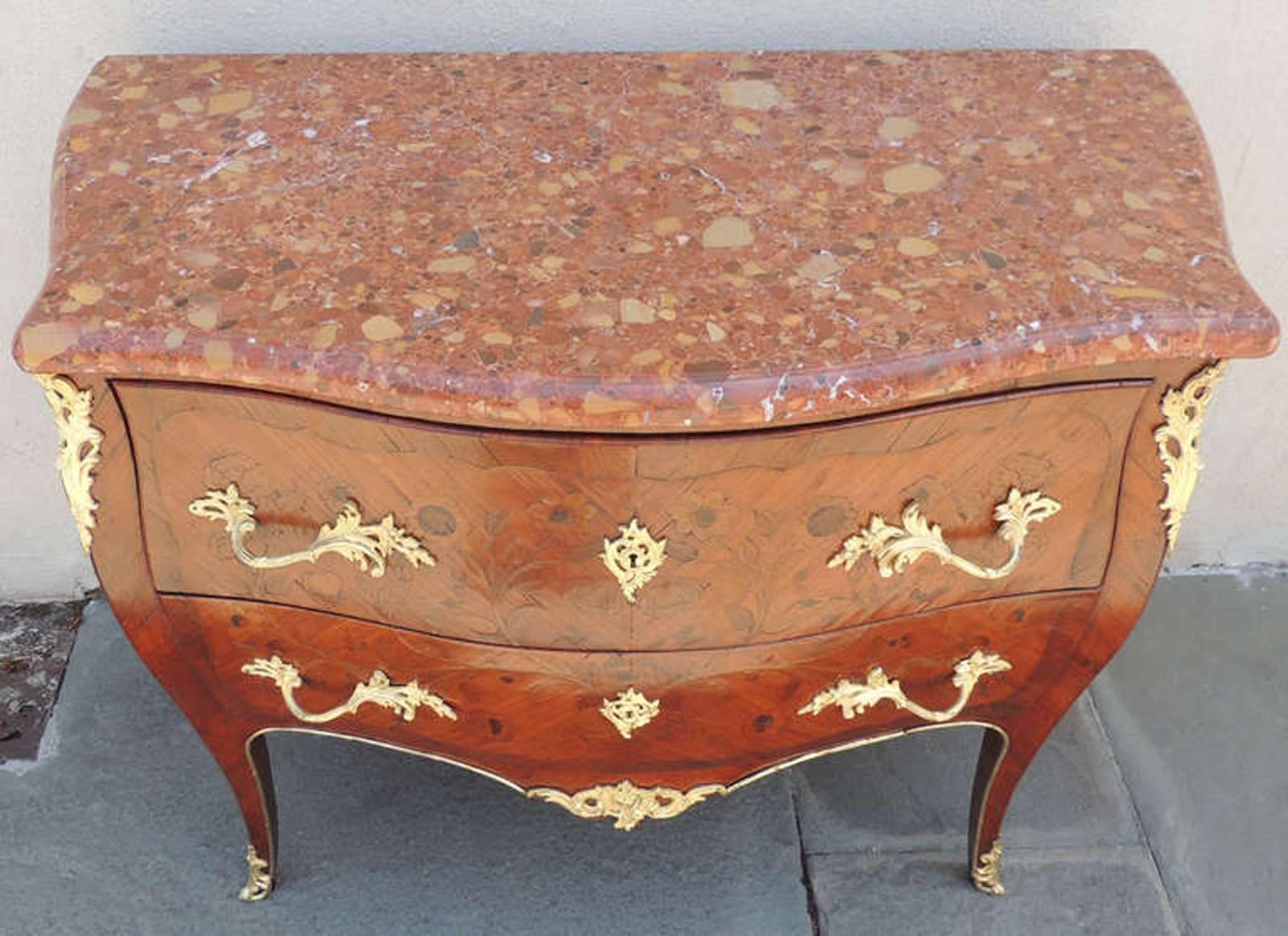 Mid-19th Century Spanish Louis XV Marquetry Chest with Marble Top 3