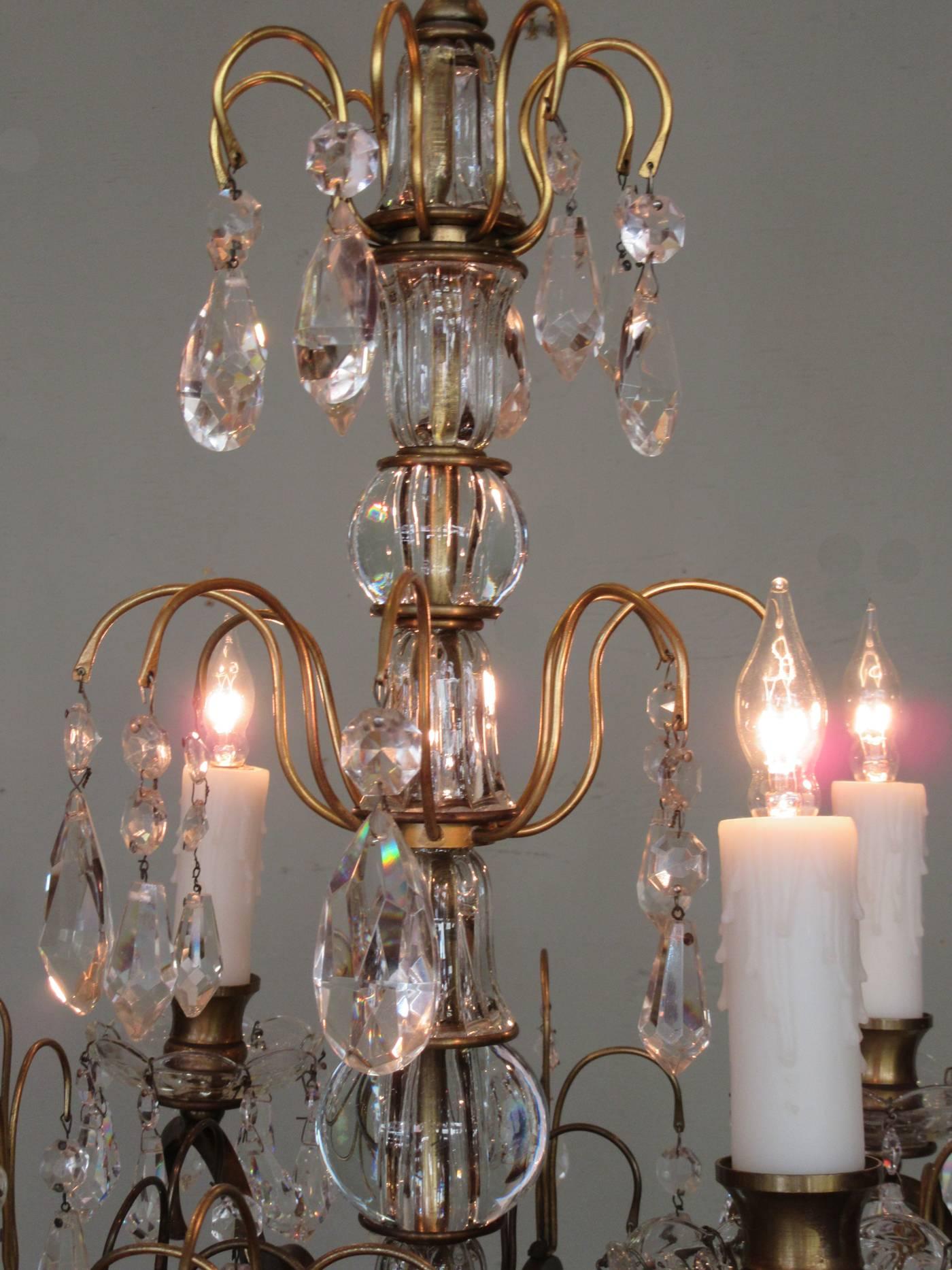 Small Early 20th Century Italian Bronze and Crystal Waterfall Chandelier 2
