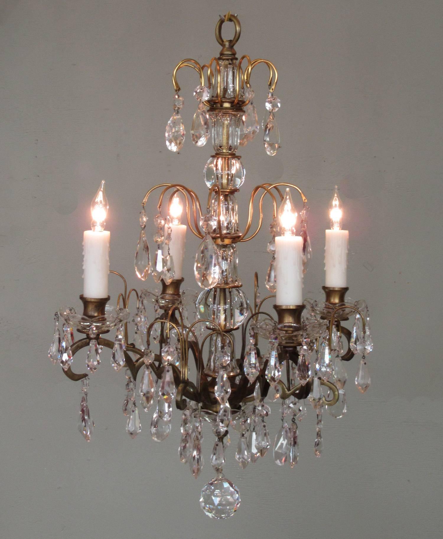 Small Early 20th Century Italian Bronze and Crystal Waterfall Chandelier 3