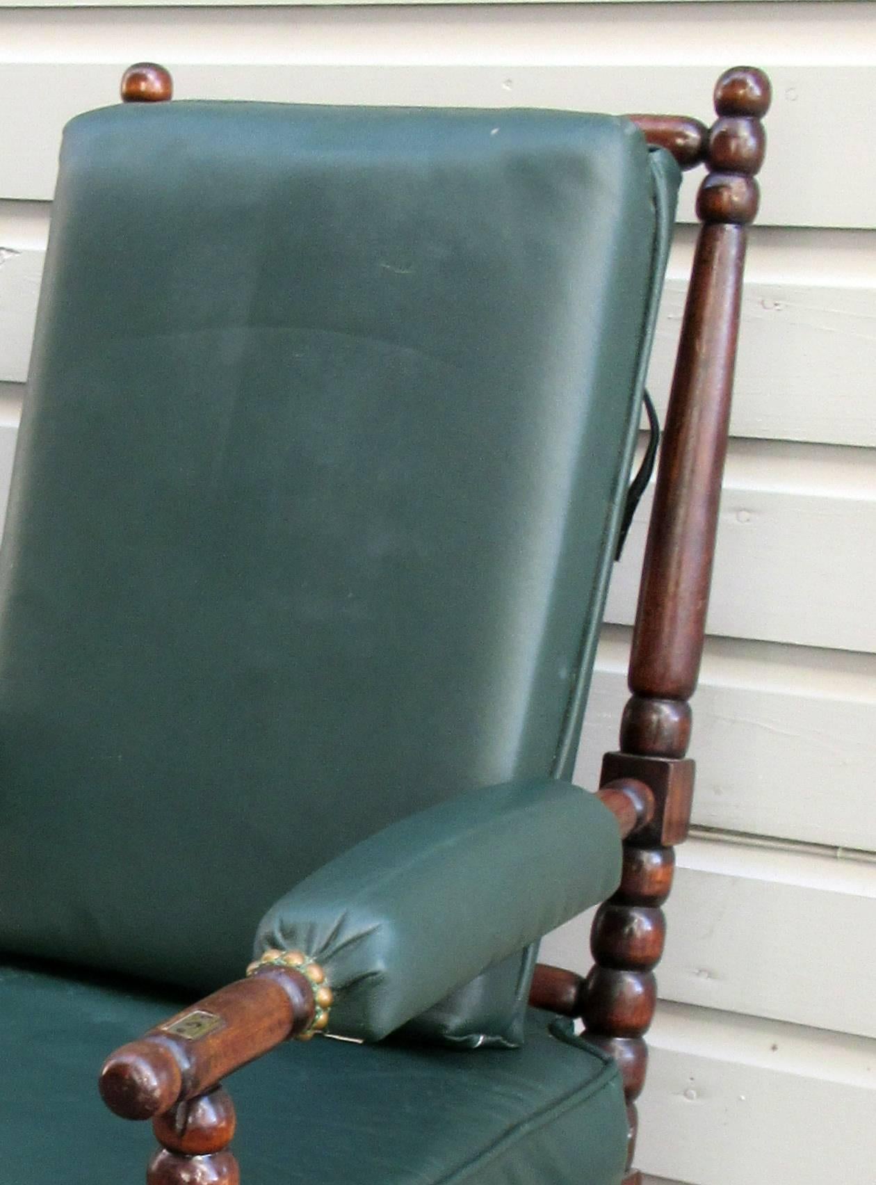 Leather Early 19th Century English Mahogany Bobbin Turned Library Chair with Casters
