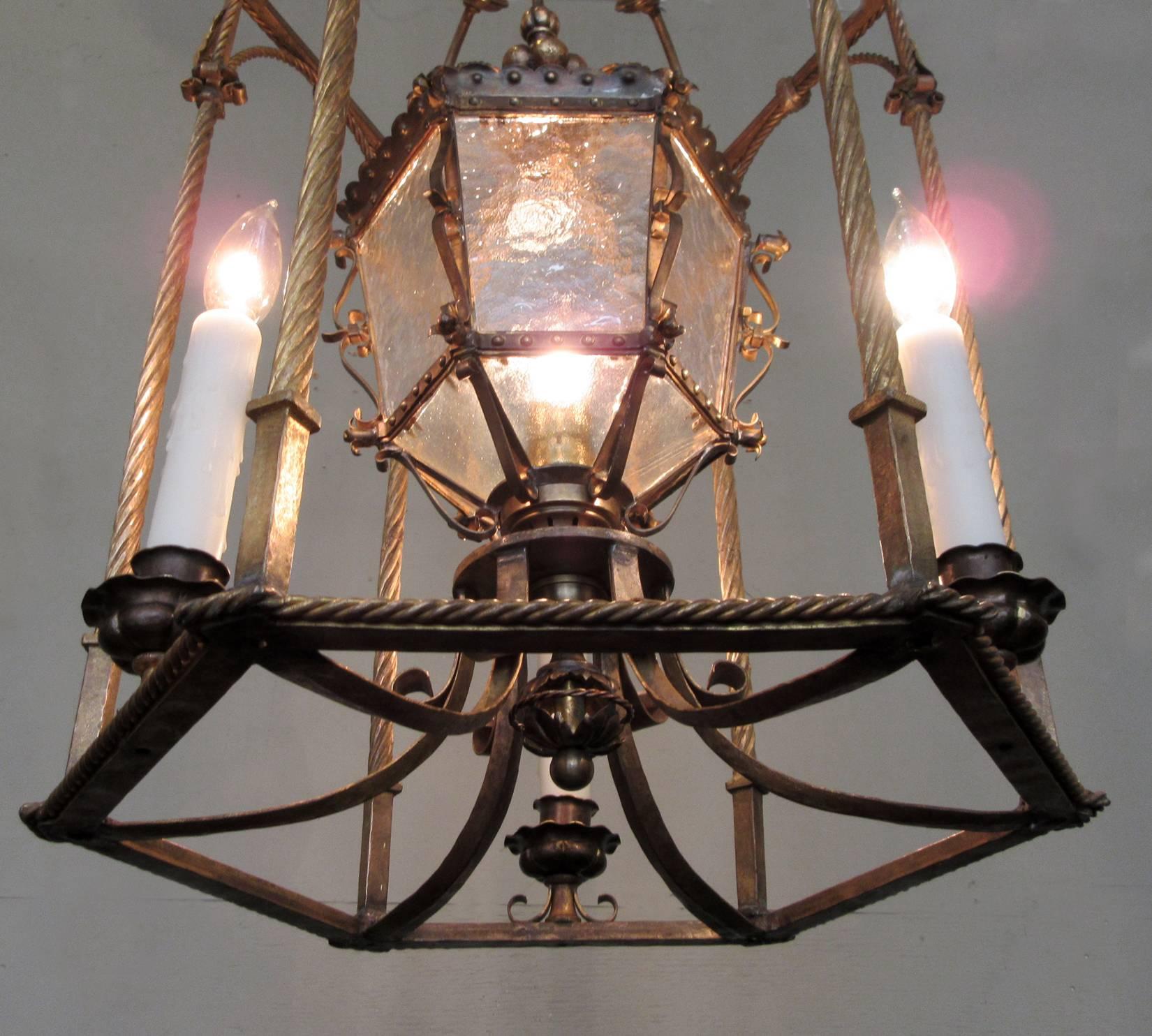 Copper 19th Century Italian Venetian Gilt Tole Lantern with Oil Lamp