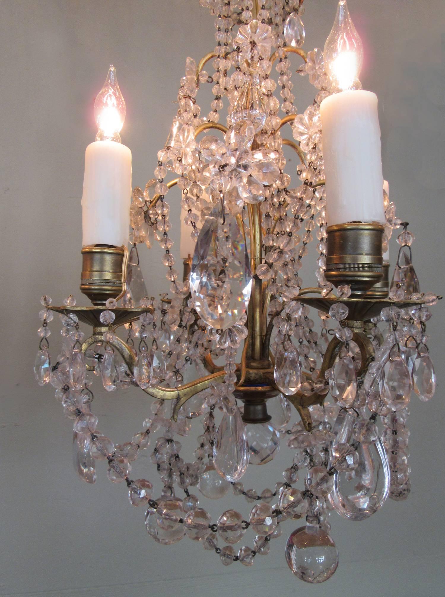 Régence Diminutive Early 19th Century French Regence Crystal and Bronze Chandelier
