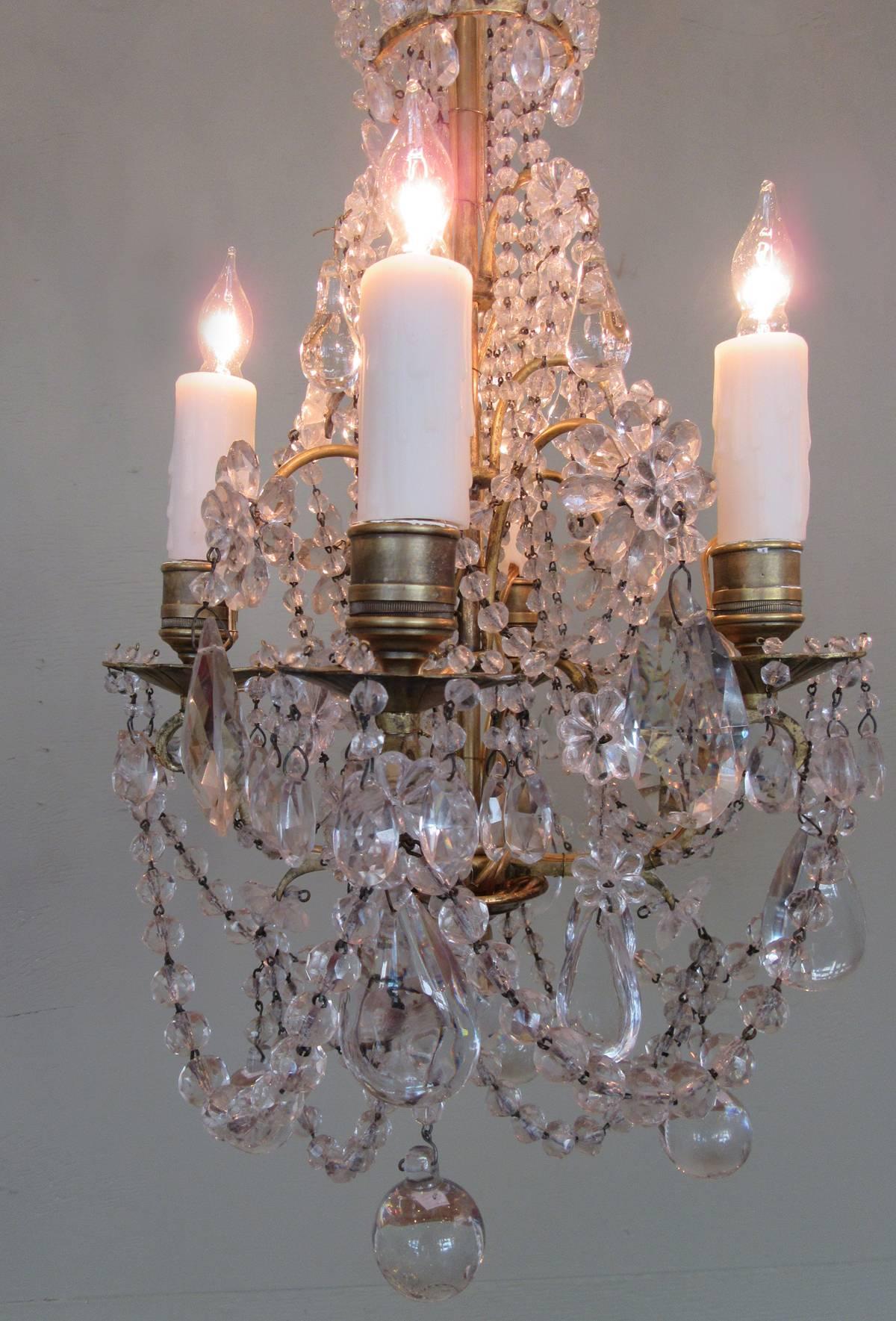Diminutive Early 19th Century French Regence Crystal and Bronze Chandelier In Excellent Condition In Charleston, SC
