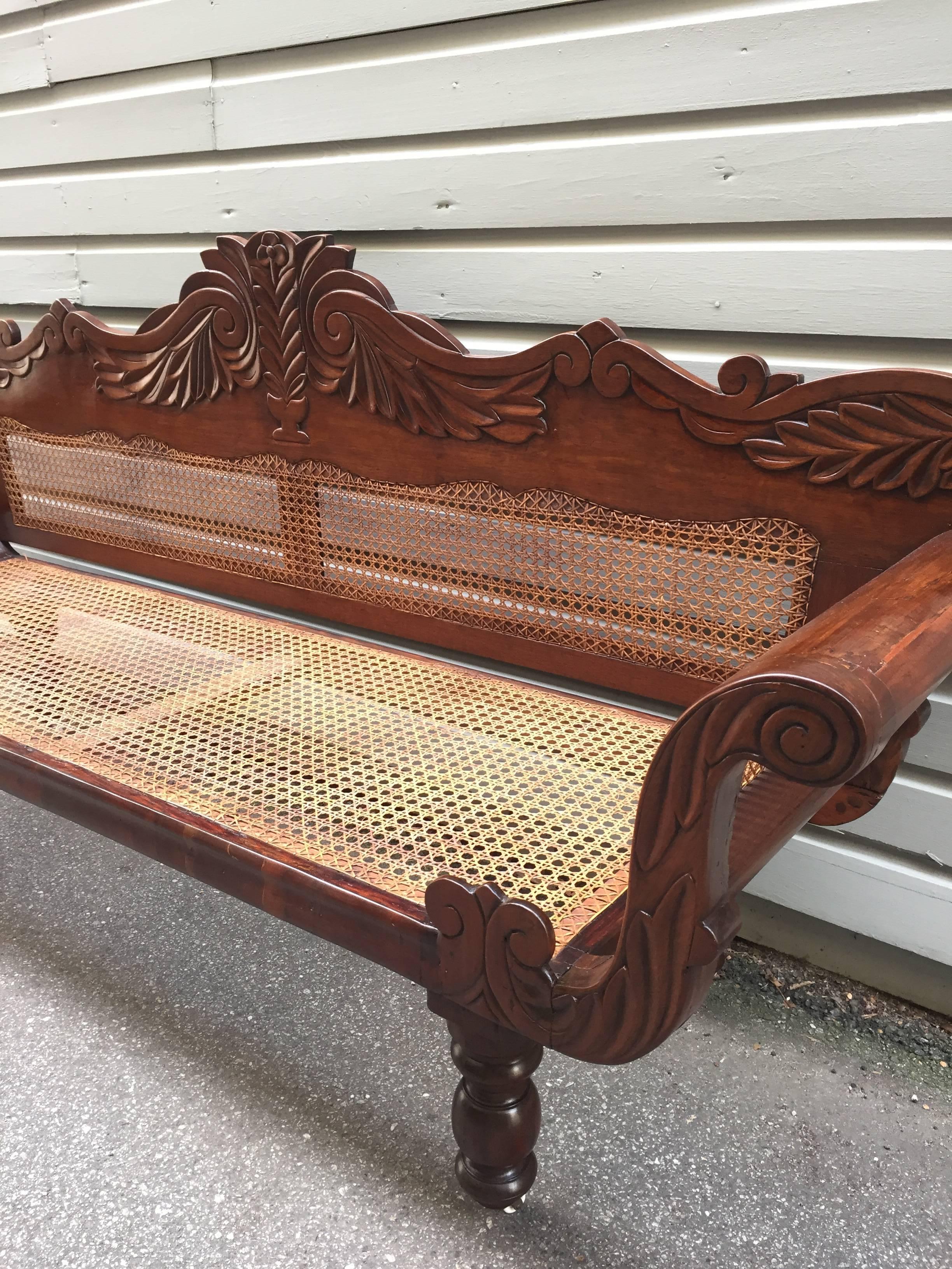 19th Century West Indies Cedrela and Caned Settee In Excellent Condition In Charleston, SC