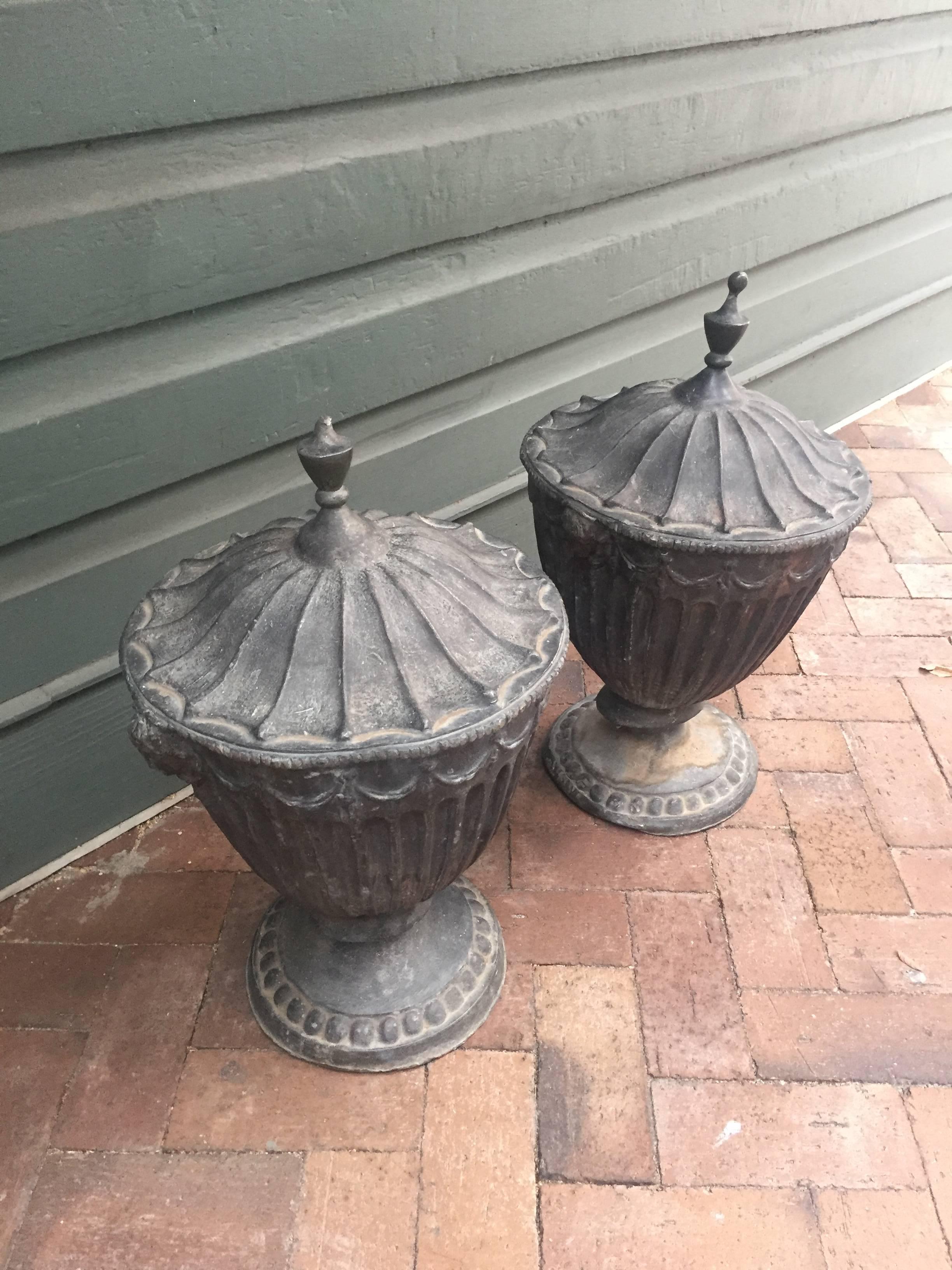 Regency Pair of 19th Century English Lead Urns