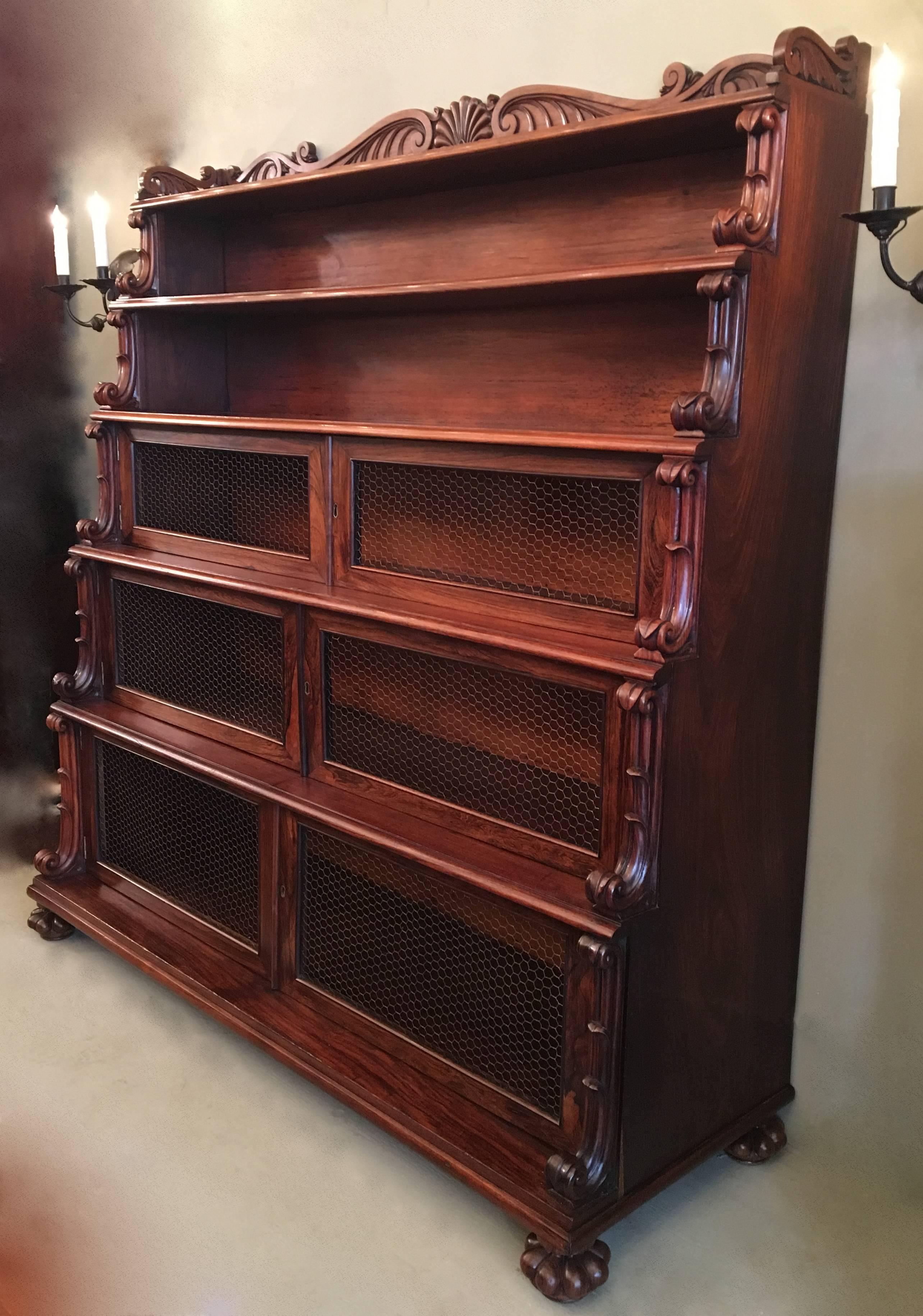Cedar Early 19th Century West Indies Bajan Rosewood Tiered Bookcase with Shell Motif