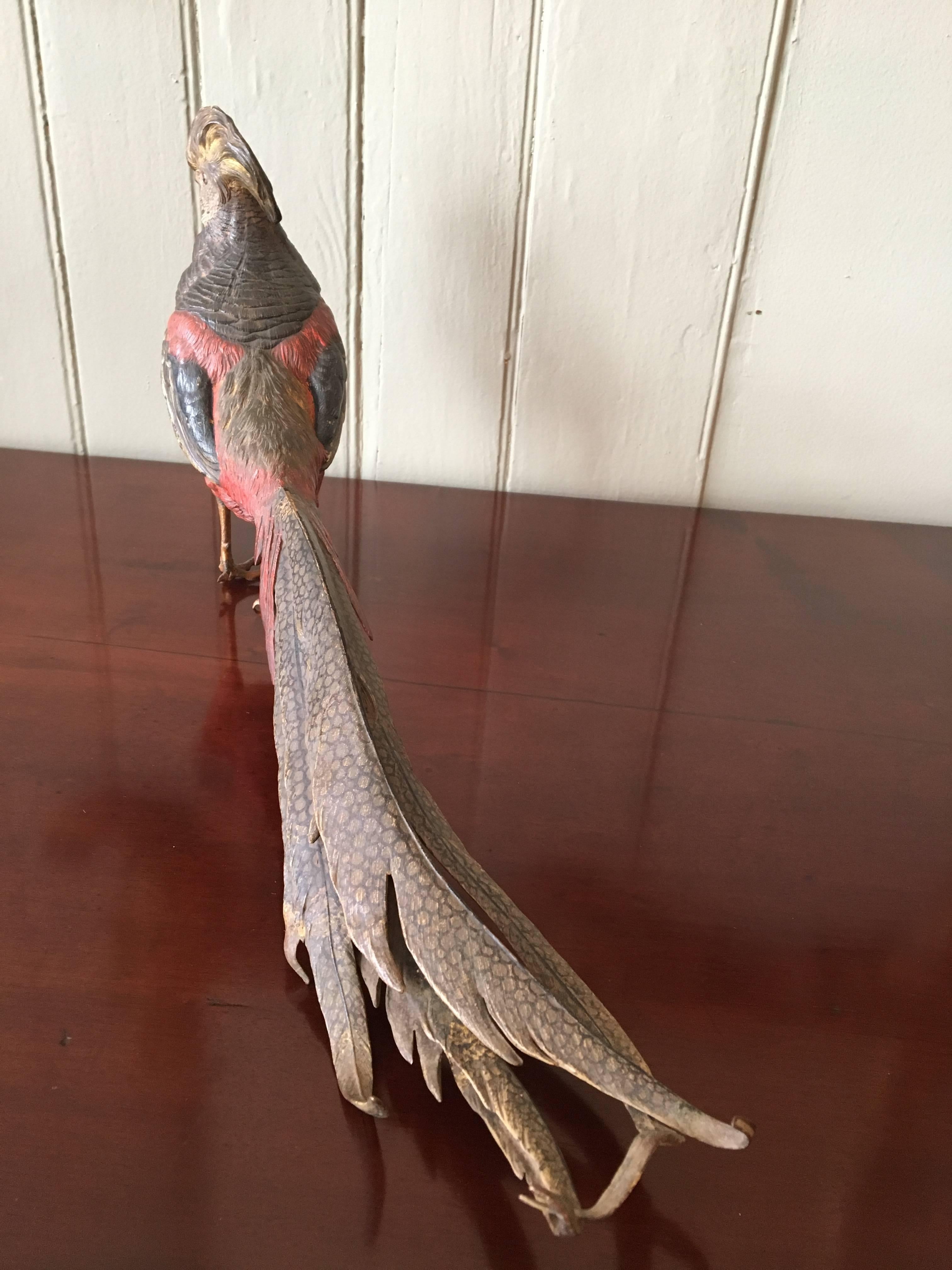 Edwardian Vienna Bronze Golden Pheasant Sculpture by Franz Xaver Bergman