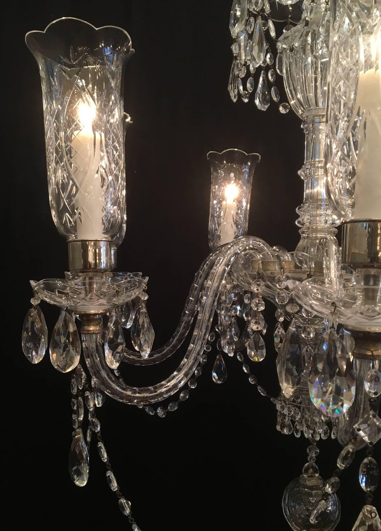 Early 20th Century Irish Crystal Chandelier with Hurricane Shades For