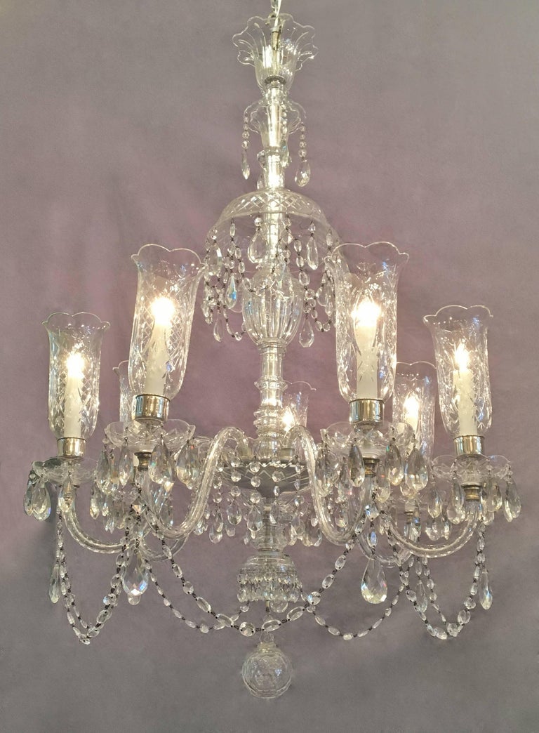 Early 20th Century Irish Crystal Chandelier with Hurricane Shades For