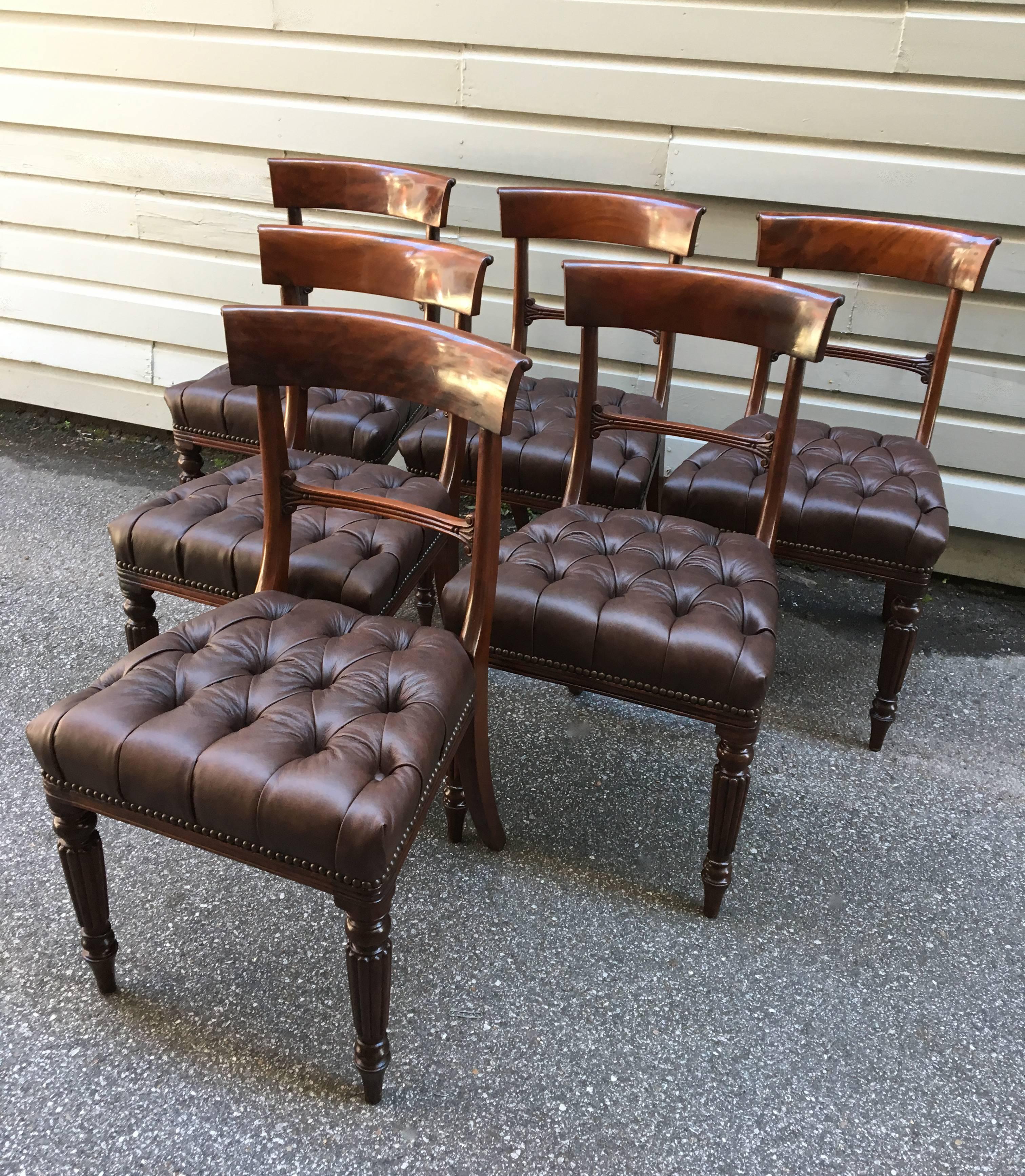 19th Century Set of Six Philadelphia, Baltimore Mahogany Tufted Leather Chairs  1
