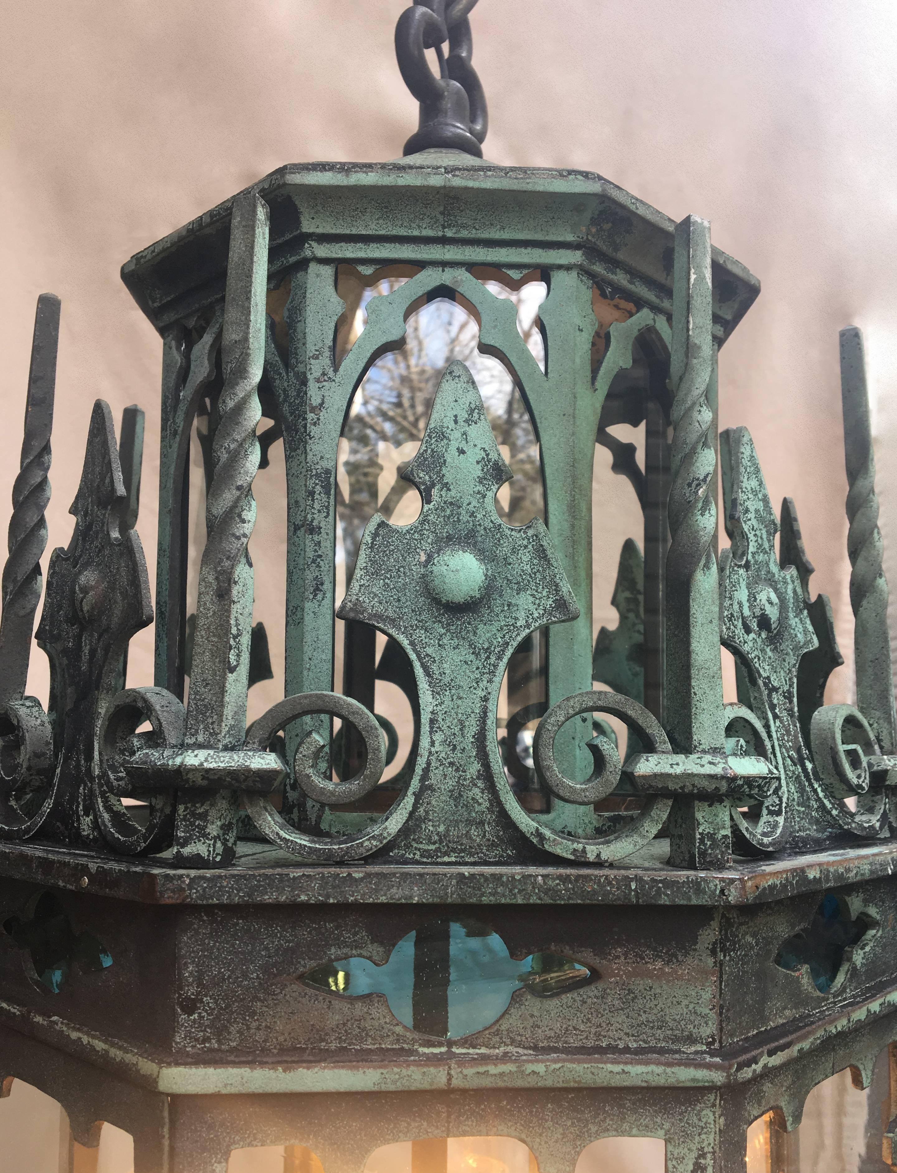19th Century English Gothic Revival Bronze Lantern Chandelier 1