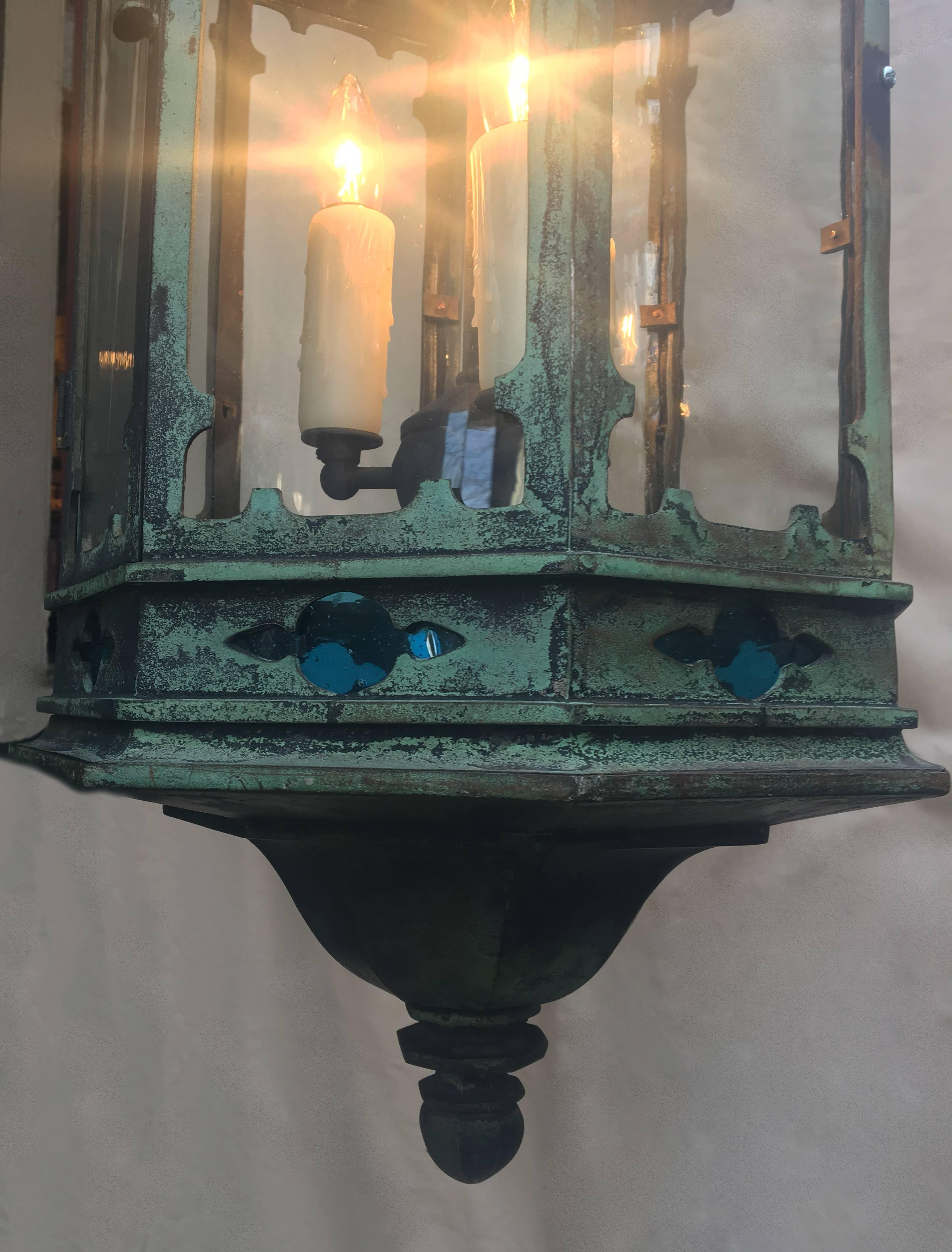 19th Century English Gothic Revival Bronze Lantern Chandelier 2