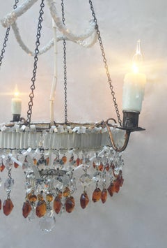 19th Century Italian Empire Venetian Opaline Glass and Amber Crystal Chandelier
