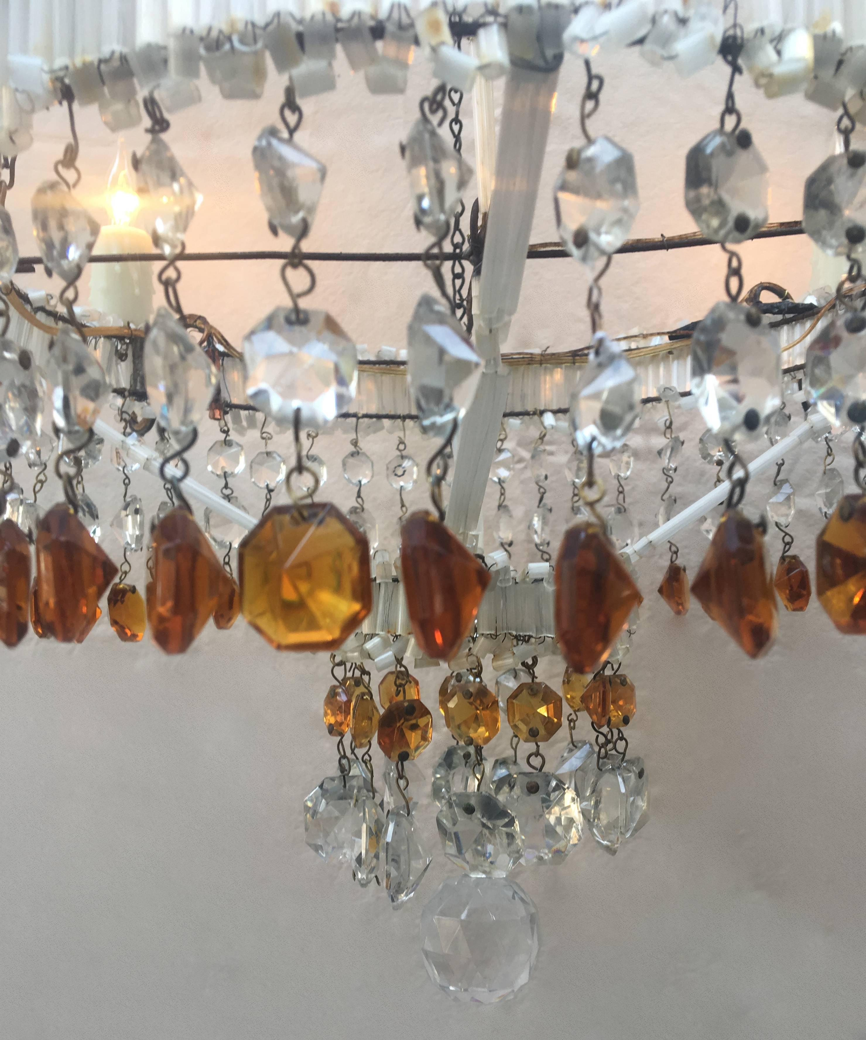 19th Century Italian Empire Venetian Opaline Glass and Amber Crystal Chandelier For Sale 4