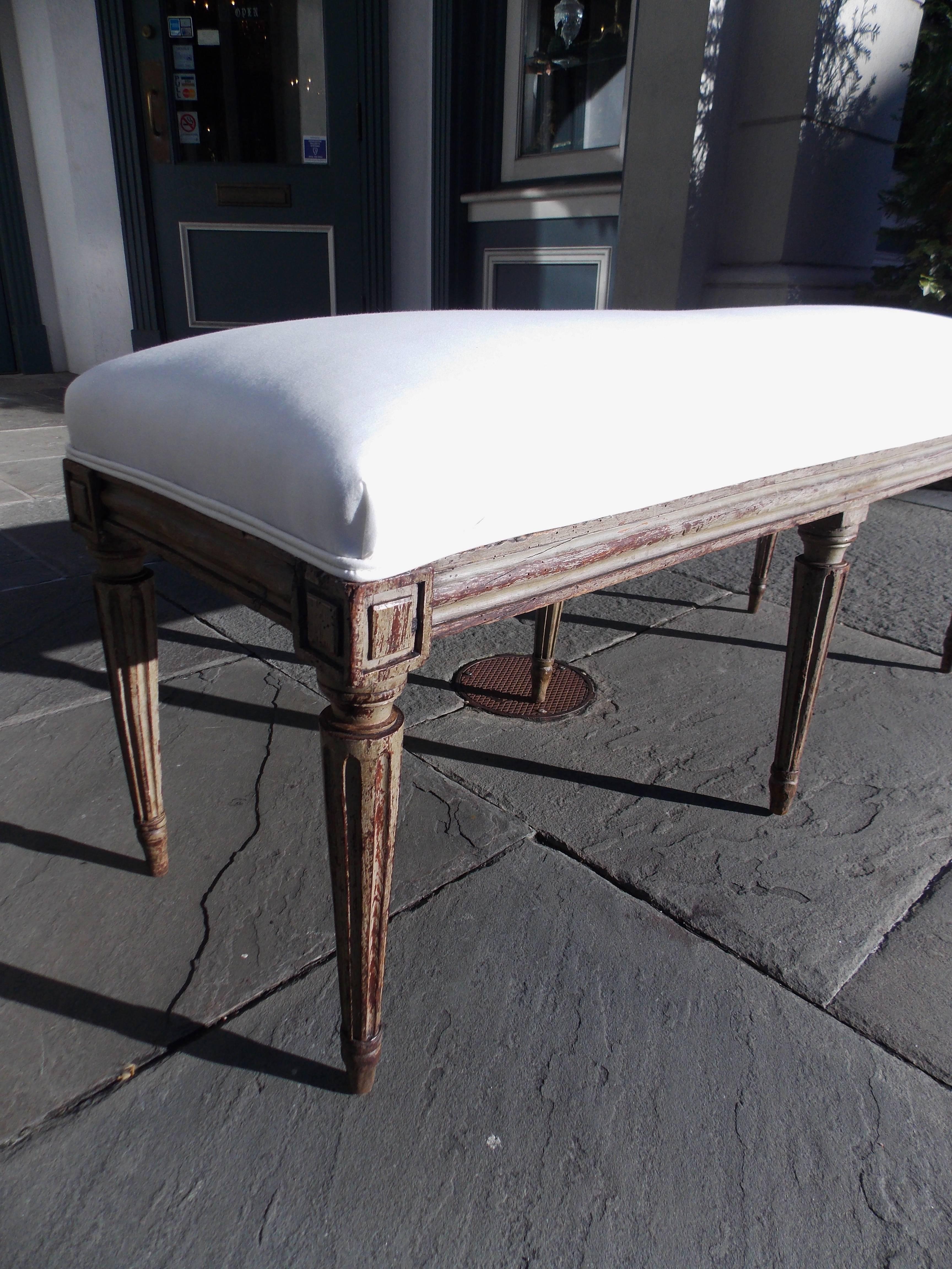Louis XVI French Painted and Carved Wood Upholstered Bench, Circa 1780