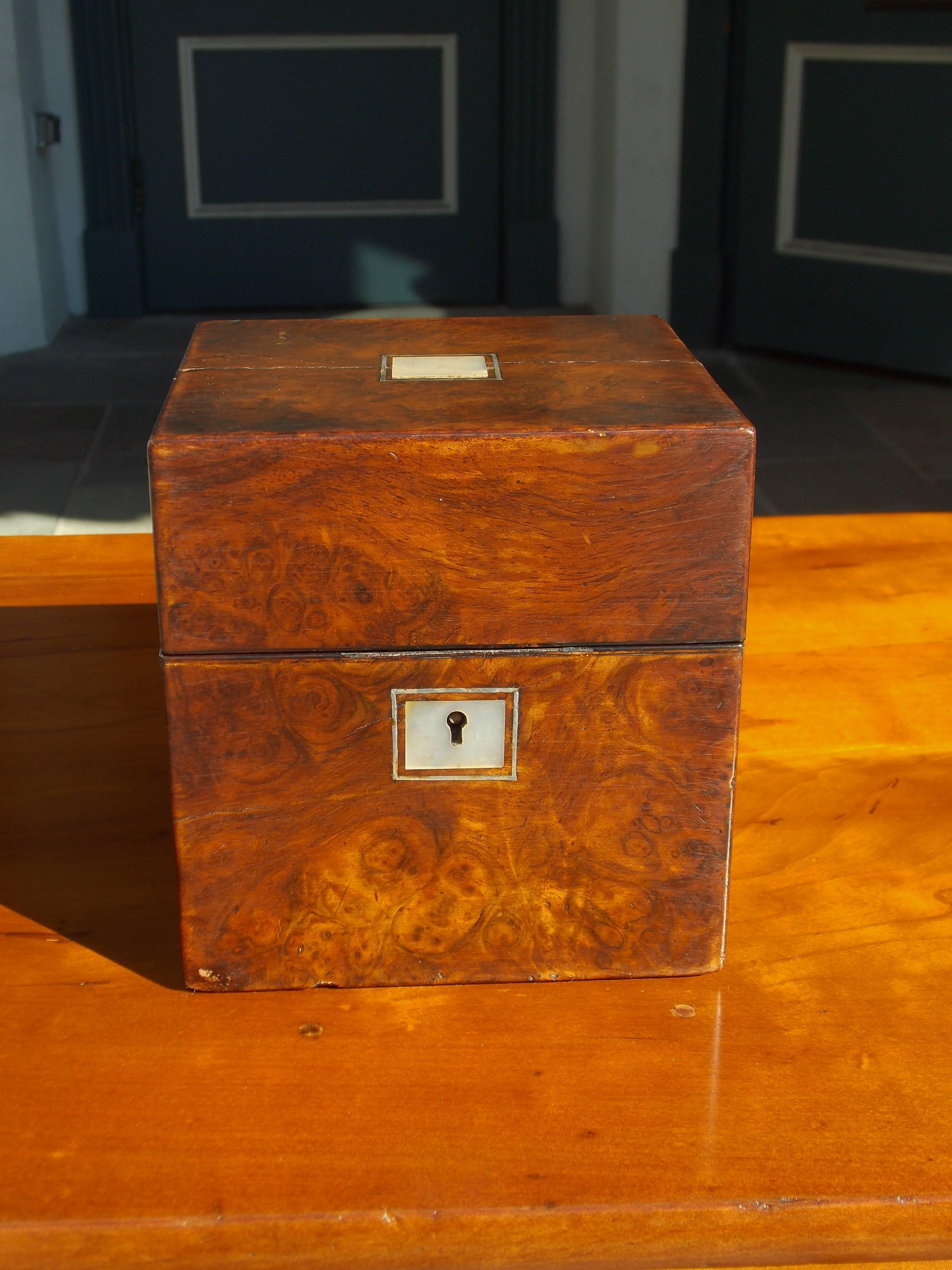 George III English Regency Burl Walnut Medical Box, Circa 1820