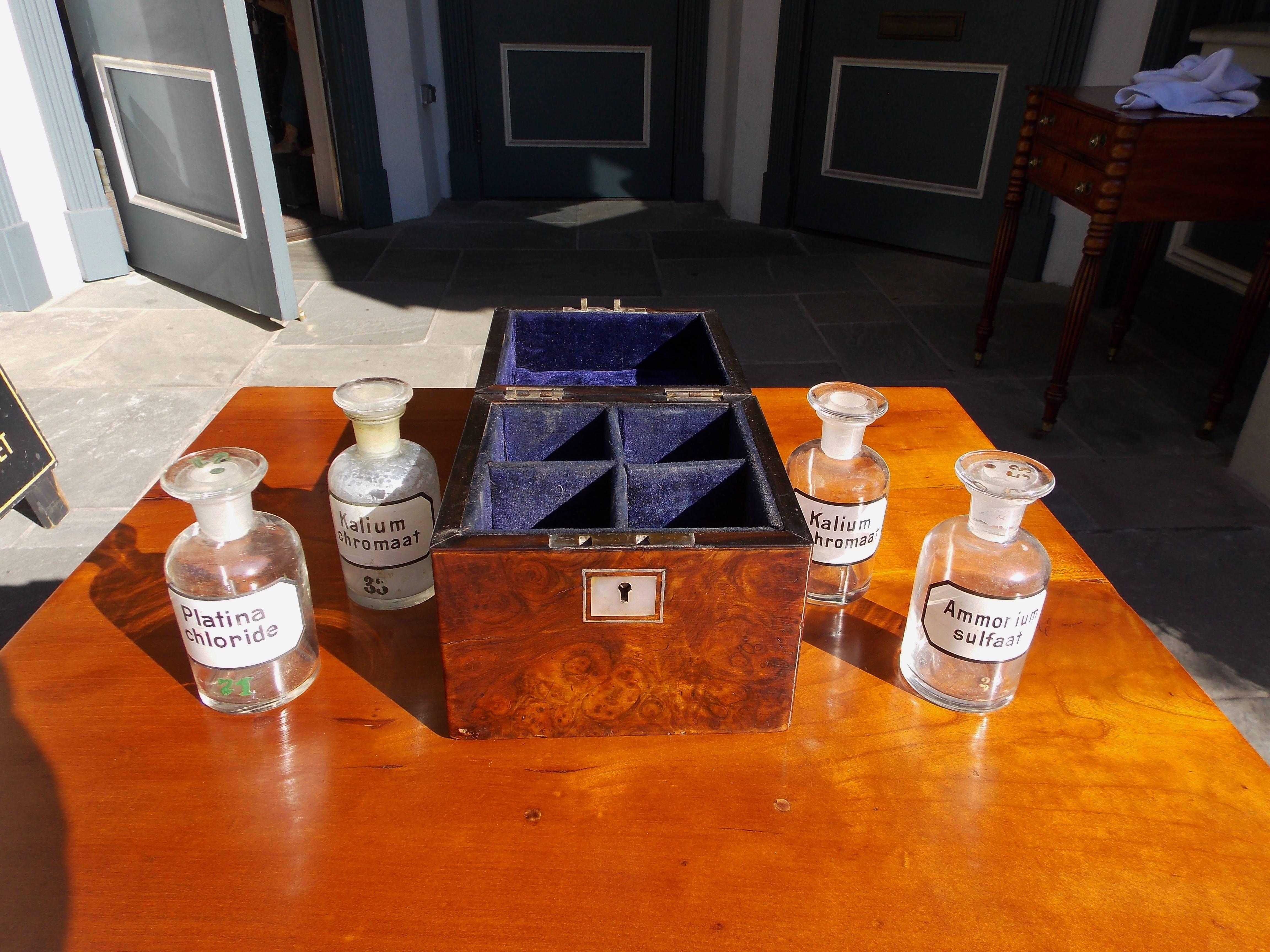 Early 19th Century English Regency Burl Walnut Medical Box, Circa 1820