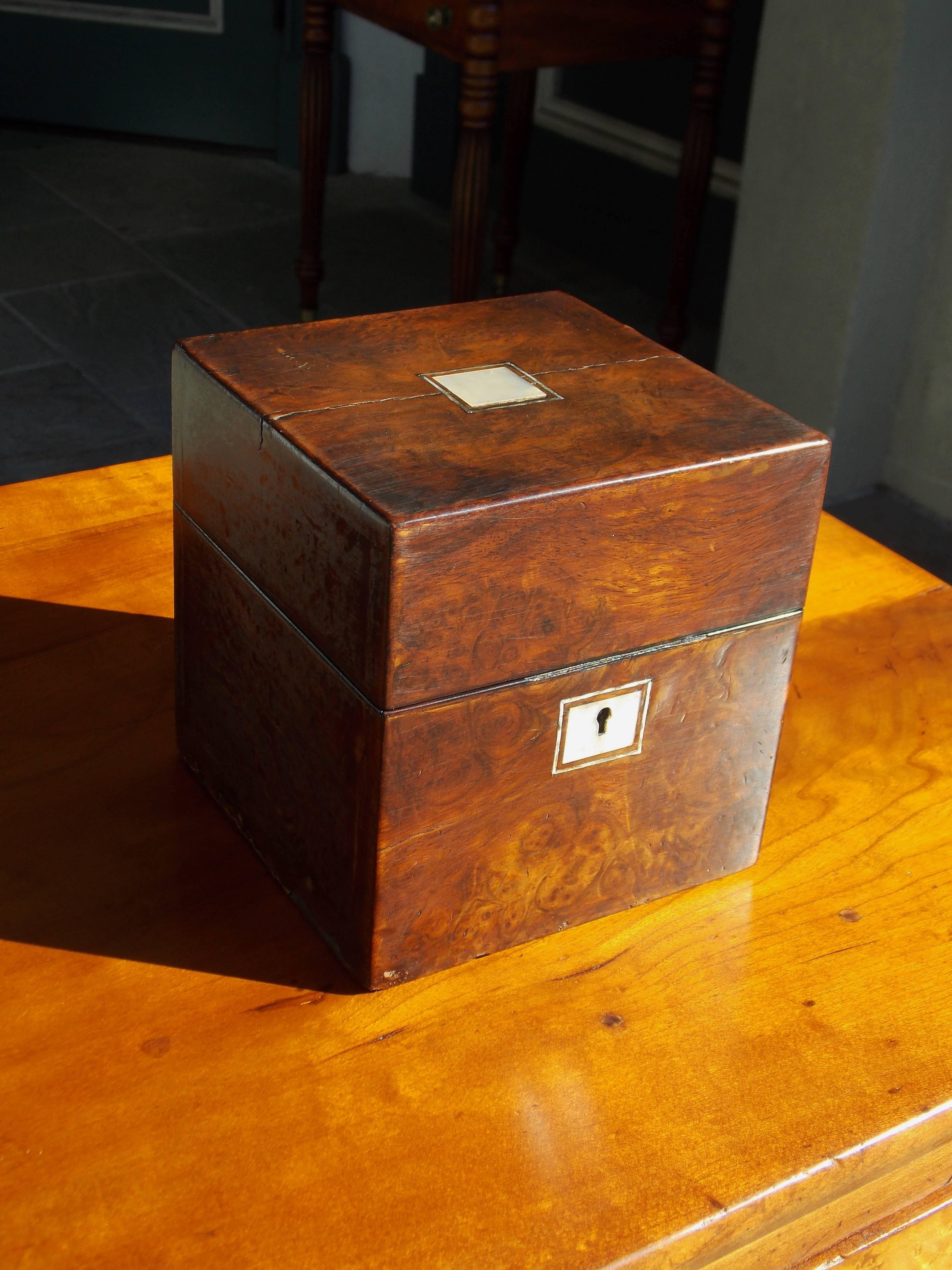 Hand-Carved English Regency Burl Walnut Medical Box, Circa 1820