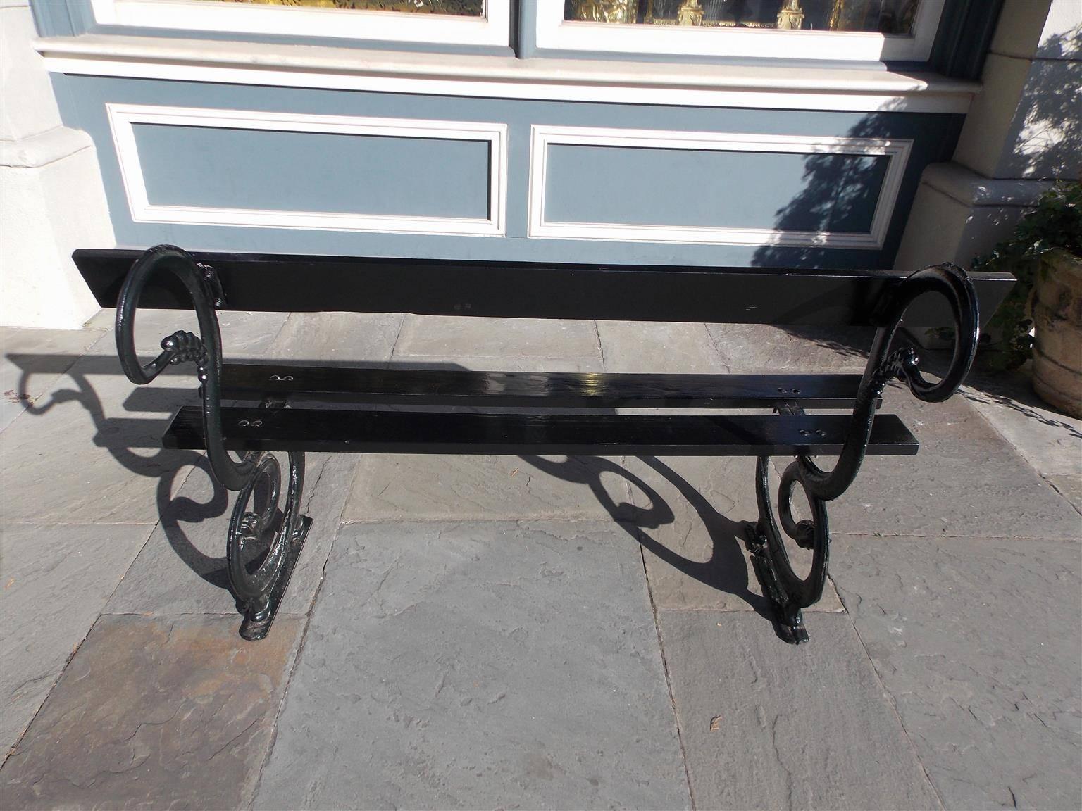 Mid-19th Century English Cast Iron and Cypress Rattlesnake Garden Bench, Circa 1850