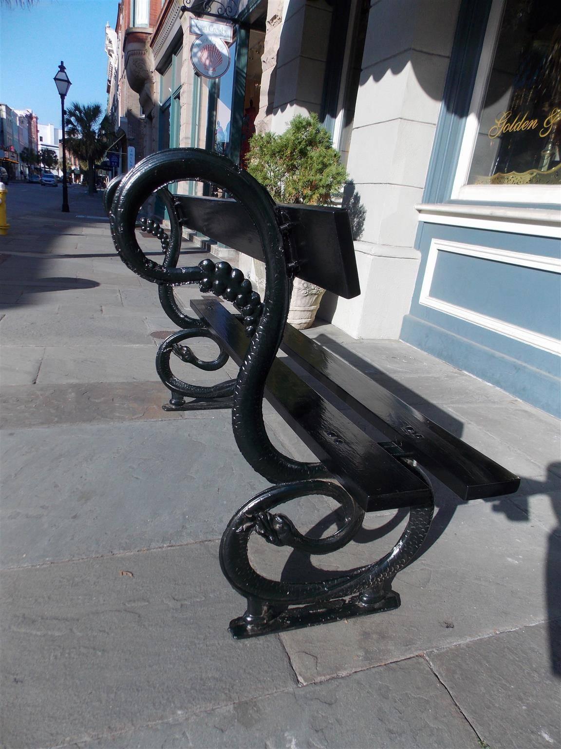 English Cast Iron and Cypress Rattlesnake Garden Bench, Circa 1850 In Excellent Condition In Hollywood, SC