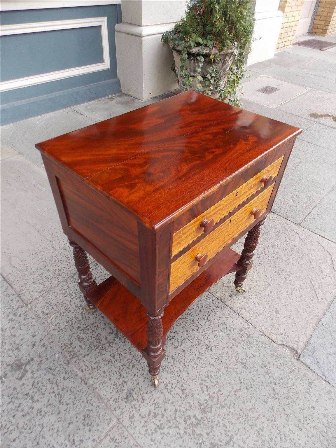 Sheraton American Mahogany and Satinwood Two-Drawer Stand, Circa 1815 For Sale
