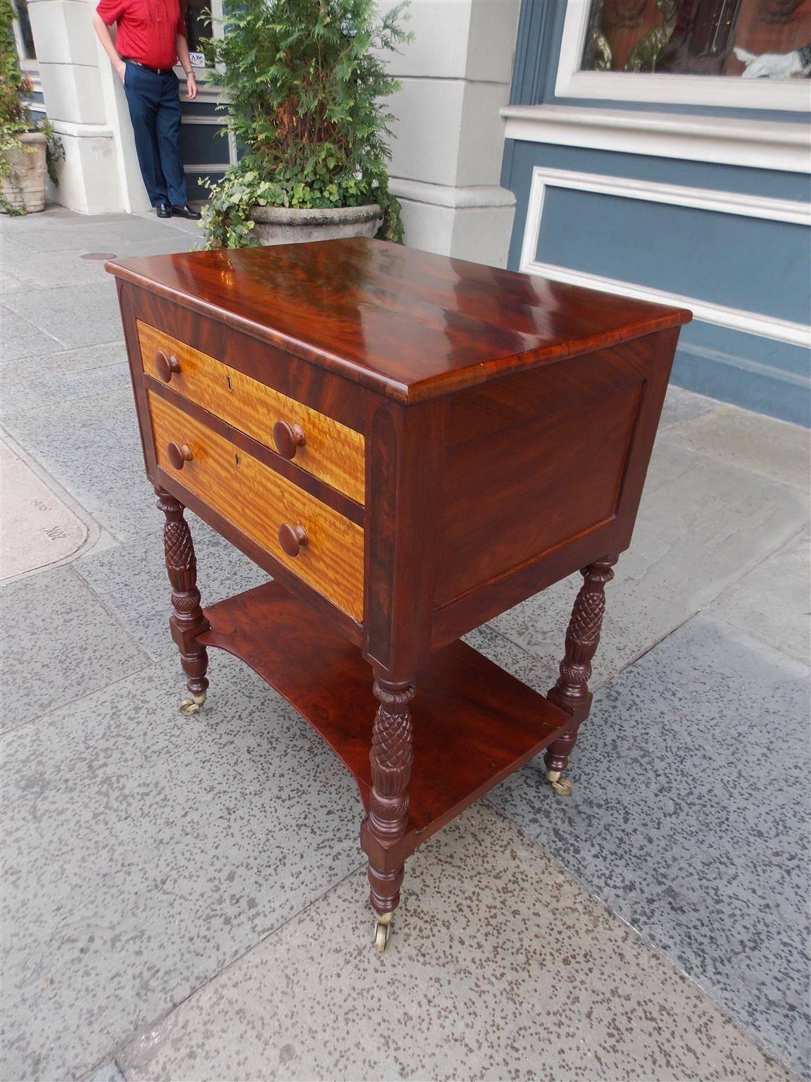 Cast American Mahogany and Satinwood Two-Drawer Stand, Circa 1815 For Sale