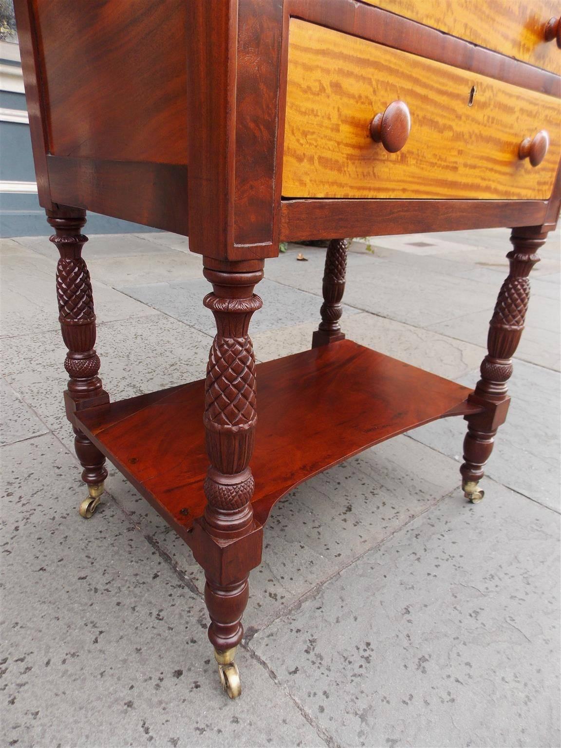 Early 19th Century American Mahogany and Satinwood Two-Drawer Stand, Circa 1815 For Sale