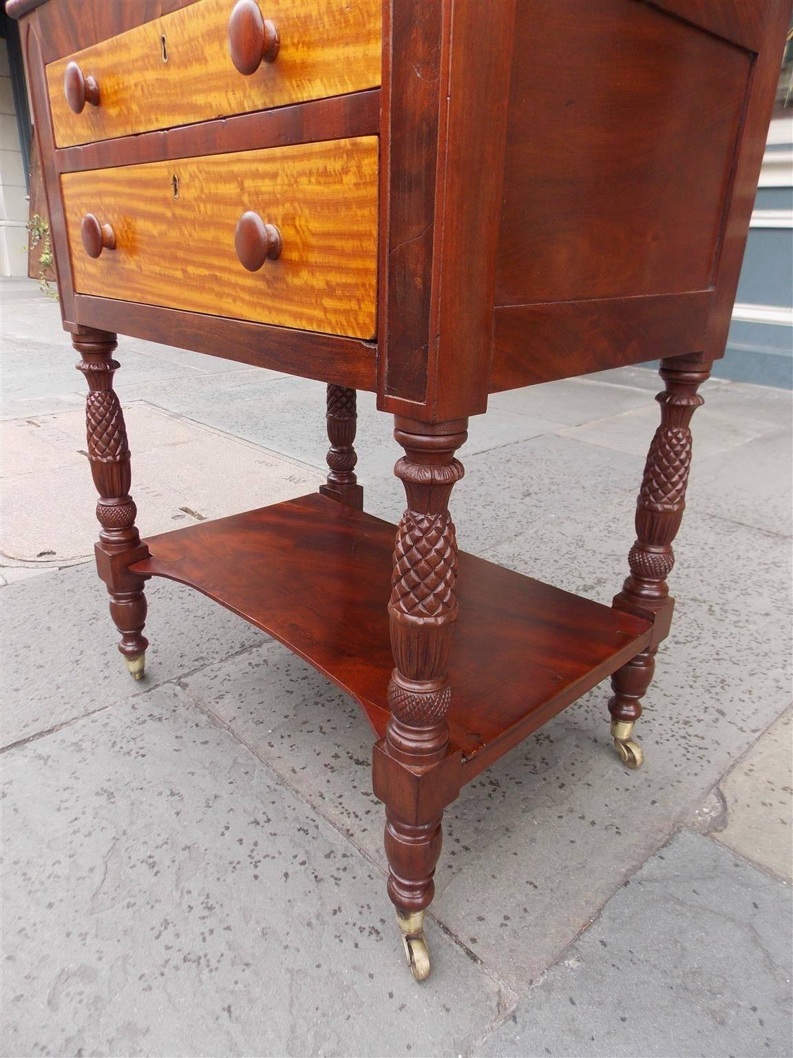 Brass American Mahogany and Satinwood Two-Drawer Stand, Circa 1815 For Sale