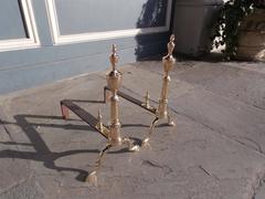 Pair of American Queens Metal Urn Finial Andirons, Philadelphia, Circa 1770