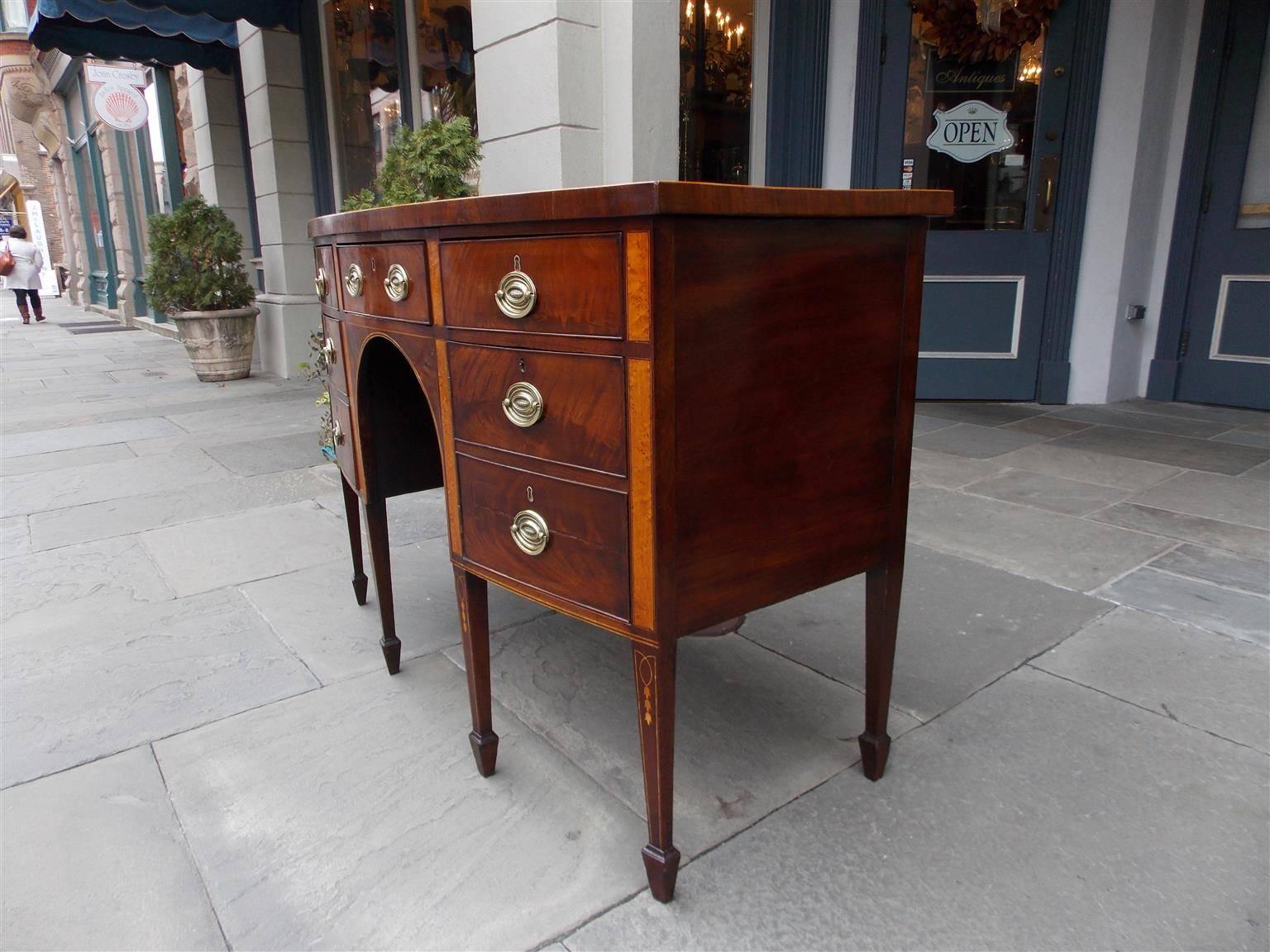 Late 18th Century English Hepplewhite Mahogany Bow Front Inlaid Sideboard, Circa 1780 For Sale