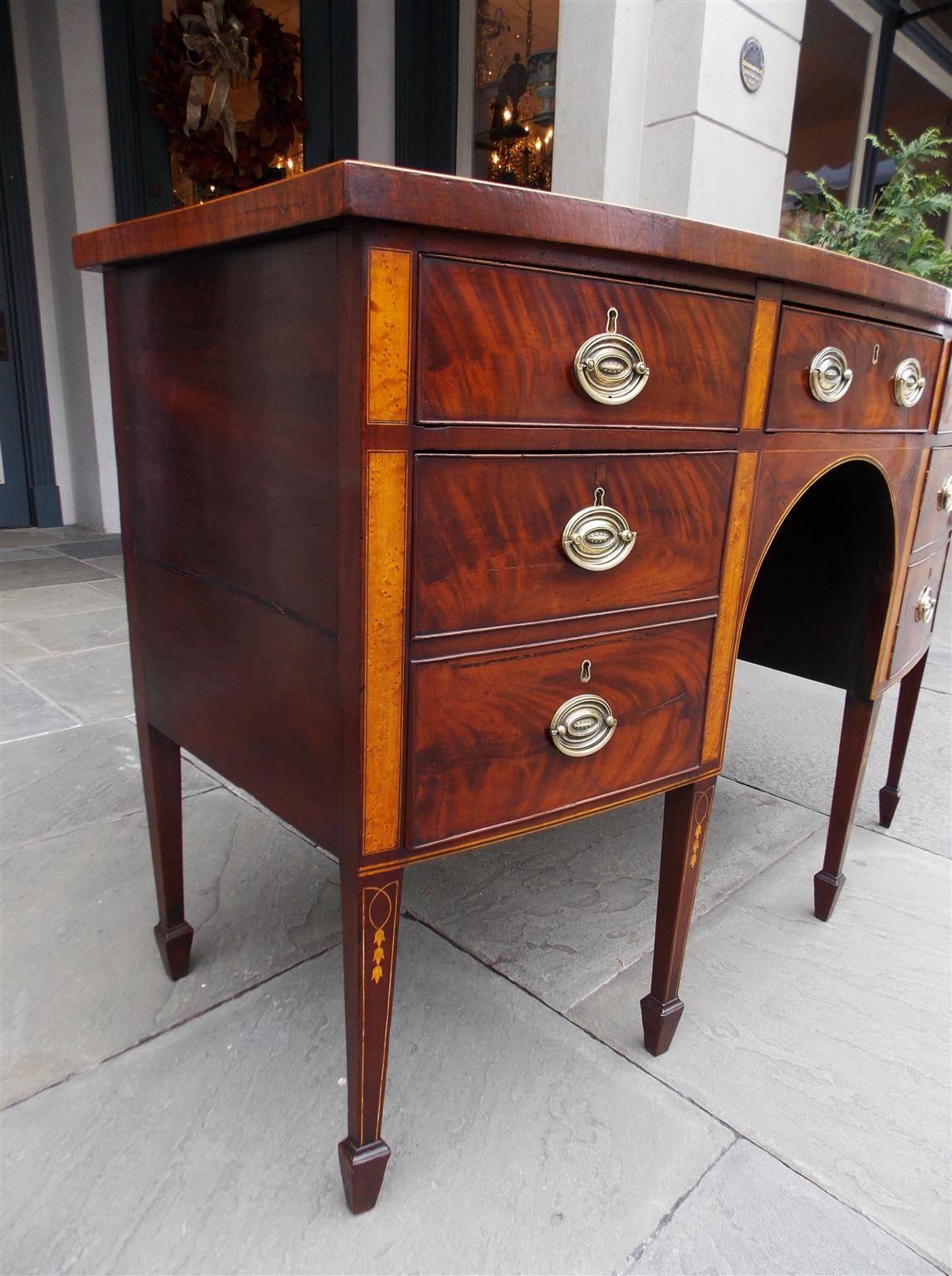 Cast English Hepplewhite Mahogany Bow Front Inlaid Sideboard, Circa 1780 For Sale