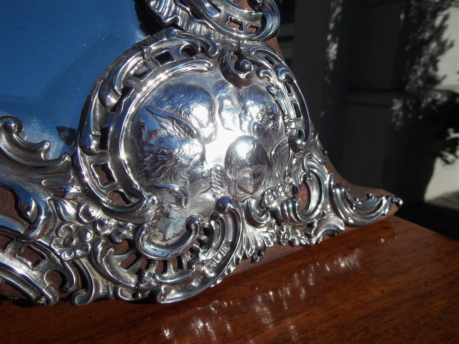 English Sterling Silver Winged Cherub Dressing Mirror, Circa 1770 For Sale 1
