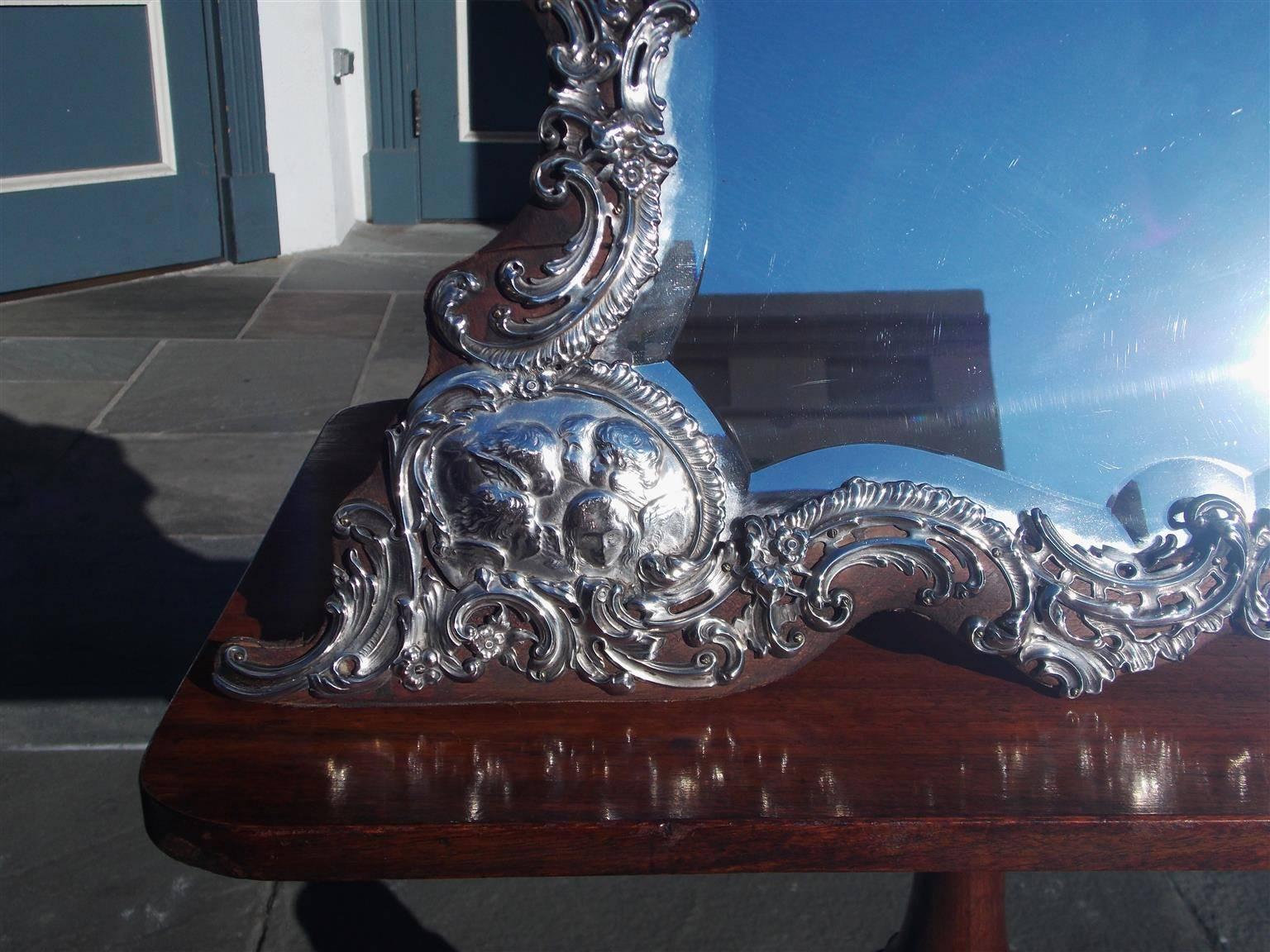 Glass English Sterling Silver Winged Cherub Dressing Mirror, Circa 1770 For Sale