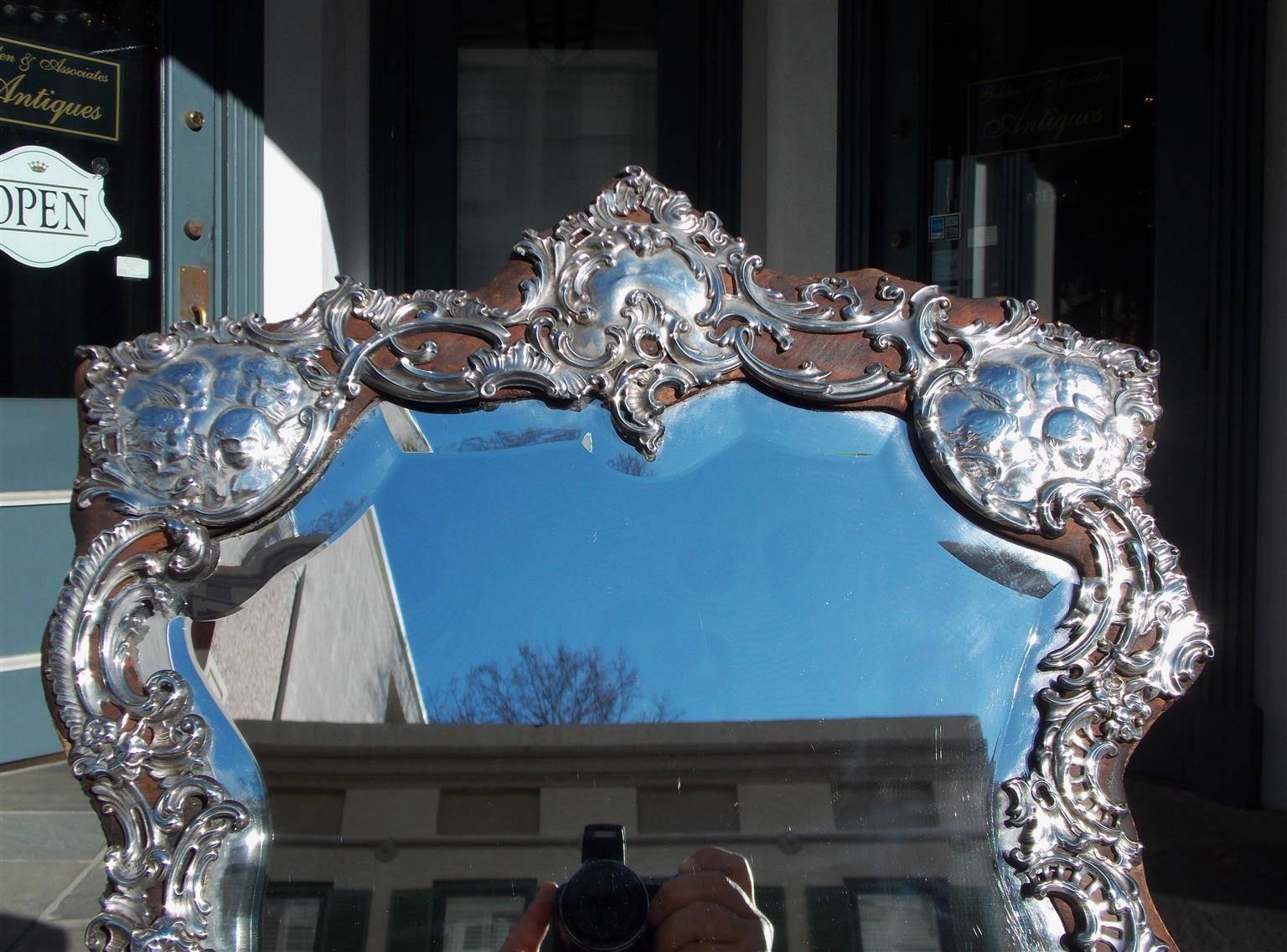 George III English Sterling Silver Winged Cherub Dressing Mirror, Circa 1770 For Sale