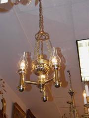 American Brass Urn and Greek Key Argand Chandelier, Circa 1820