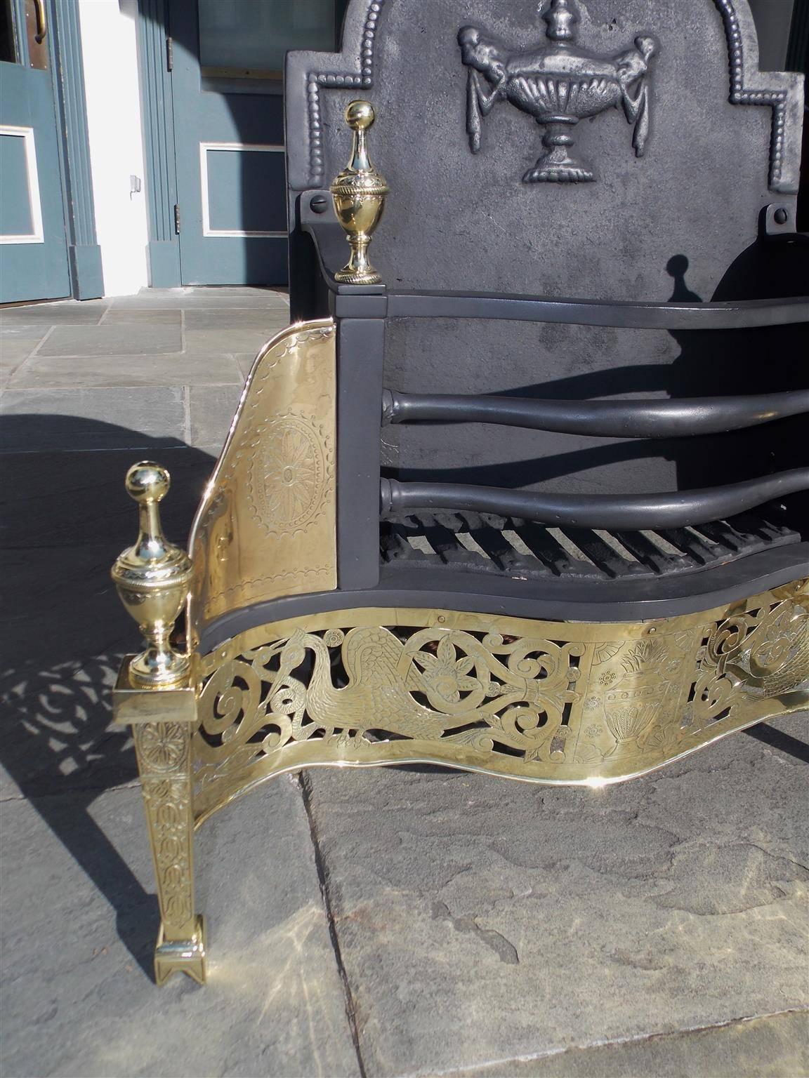 Late 18th Century English Adam Cast Iron and Brass Hand Chased Coal Grate, Circa 1780
