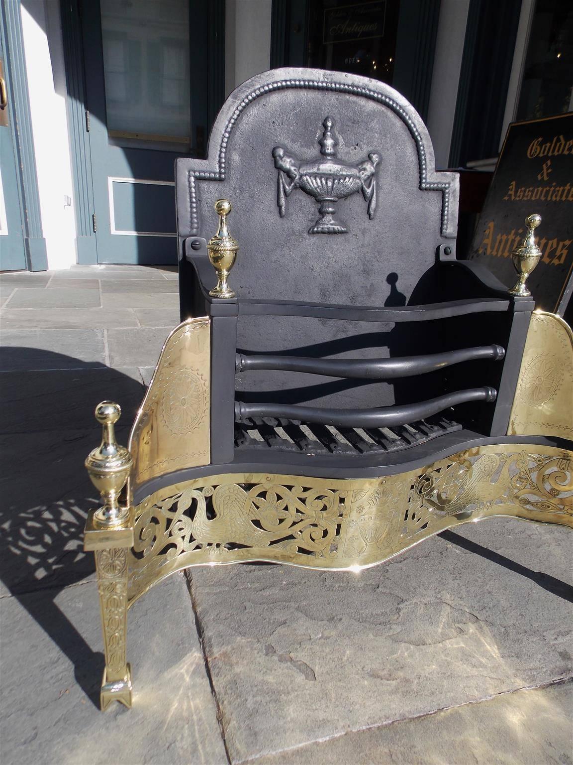 Adam Style English Adam Cast Iron and Brass Hand Chased Coal Grate, Circa 1780