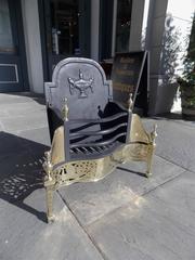 English Adam Cast Iron and Brass Hand Chased Coal Grate, Circa 1780