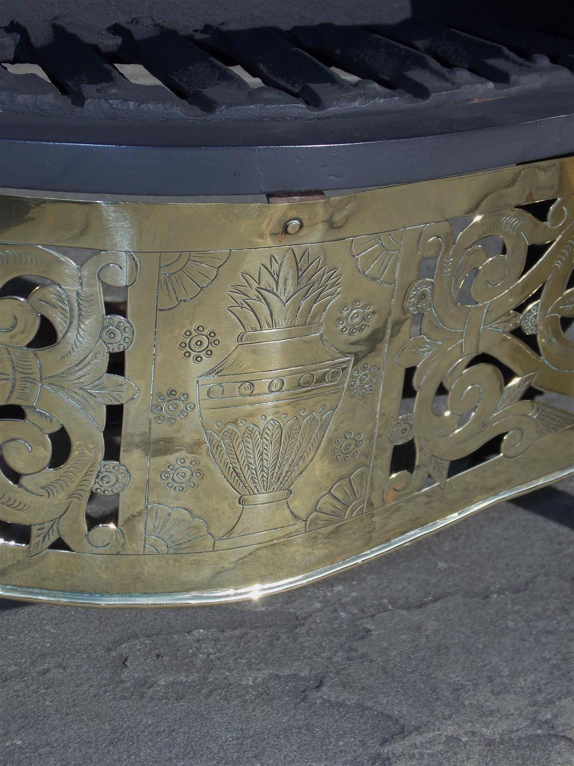 English Adam Cast Iron and Brass Hand Chased Coal Grate, Circa 1780 2