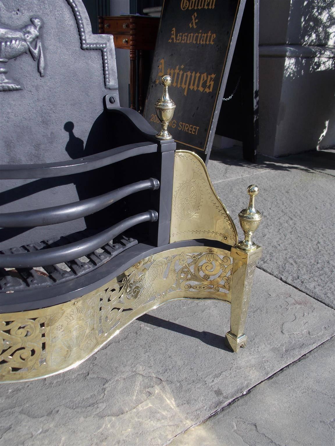 English Adam Cast Iron and Brass Hand Chased Coal Grate, Circa 1780 3