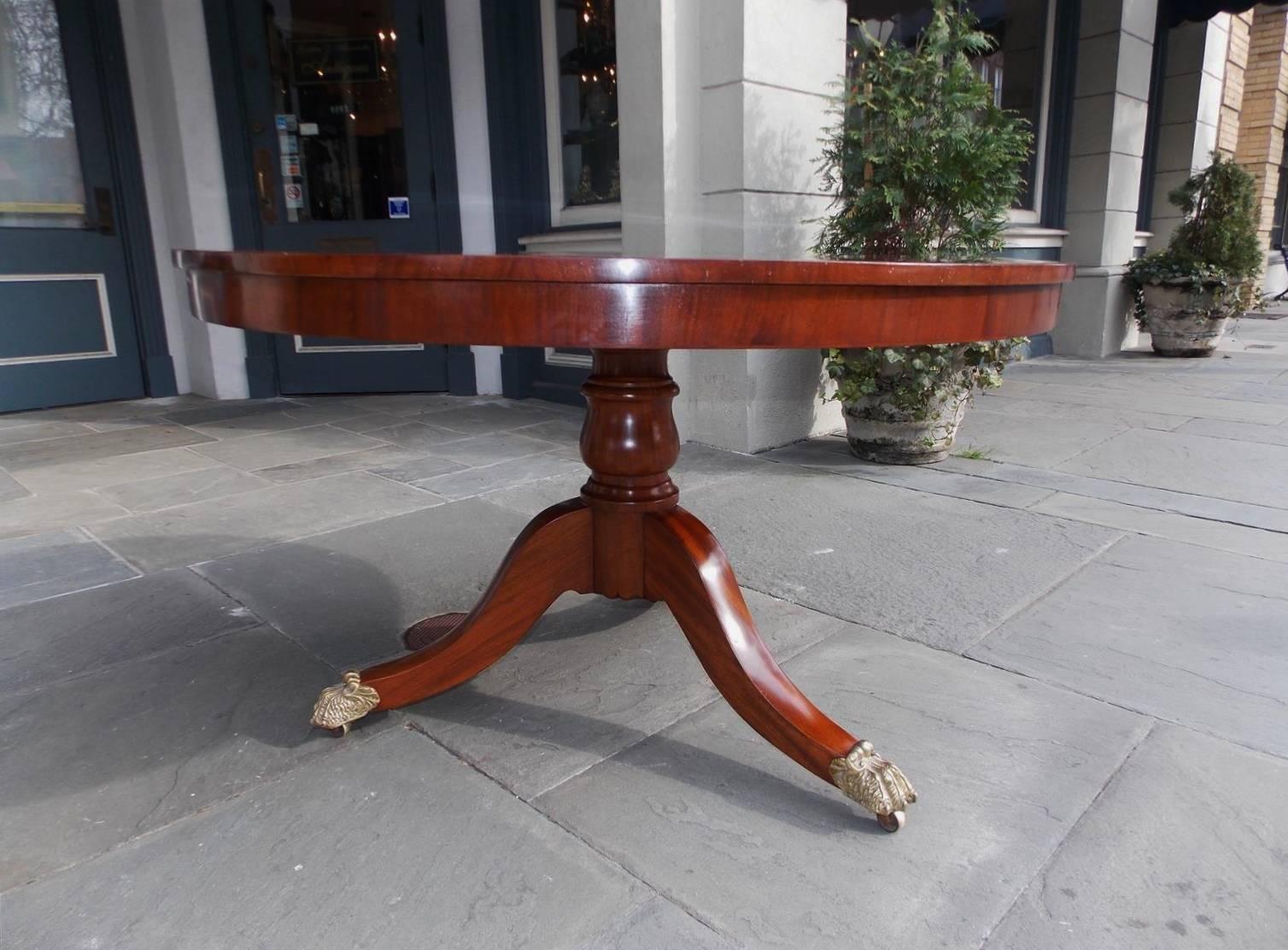 American Empire American Crotch Mahogany Pie Shaped Tilt Top Center Table,  NY.  Circa 1820