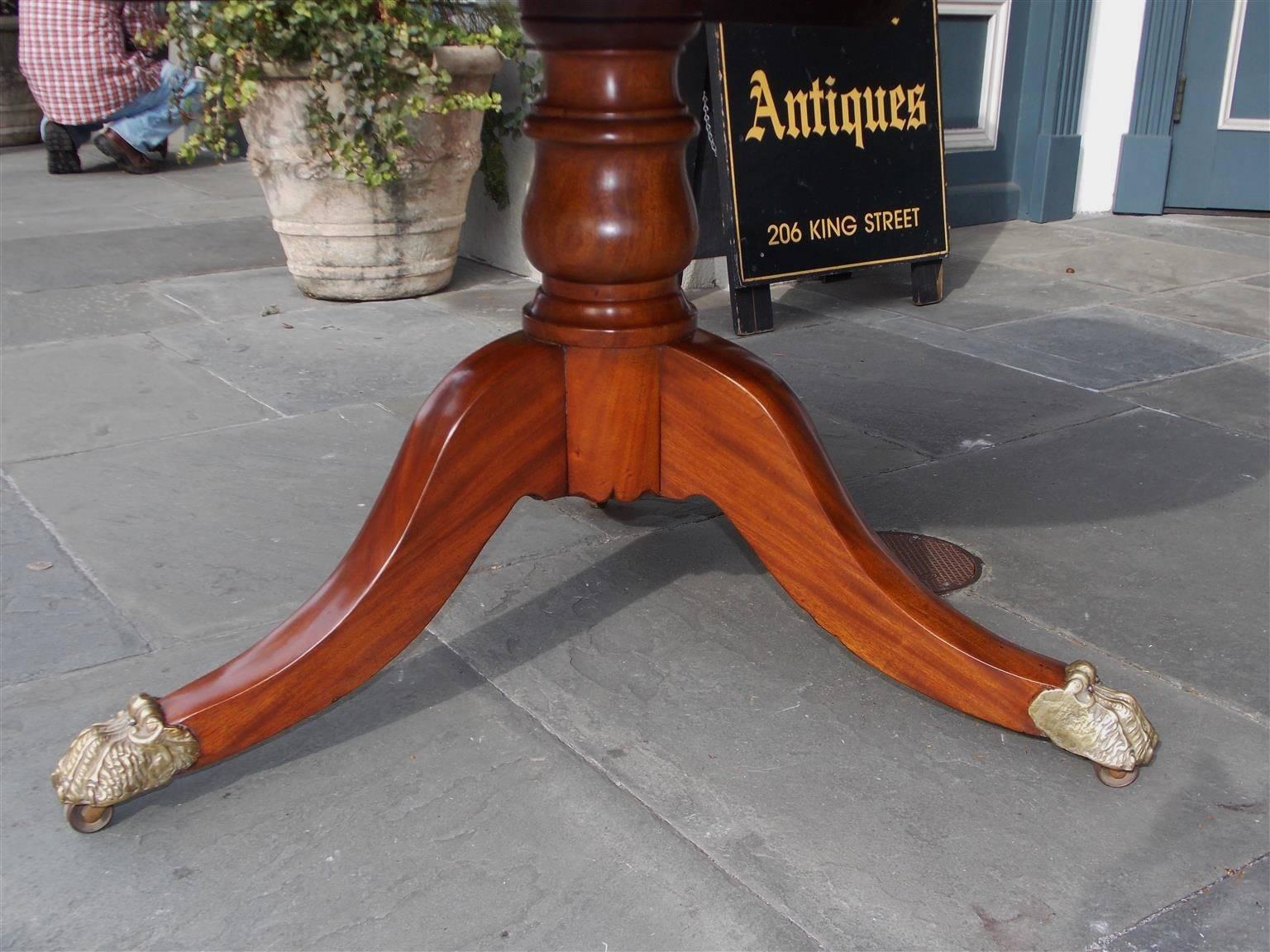 American Crotch Mahogany Pie Shaped Tilt Top Center Table,  NY.  Circa 1820 In Excellent Condition In Hollywood, SC
