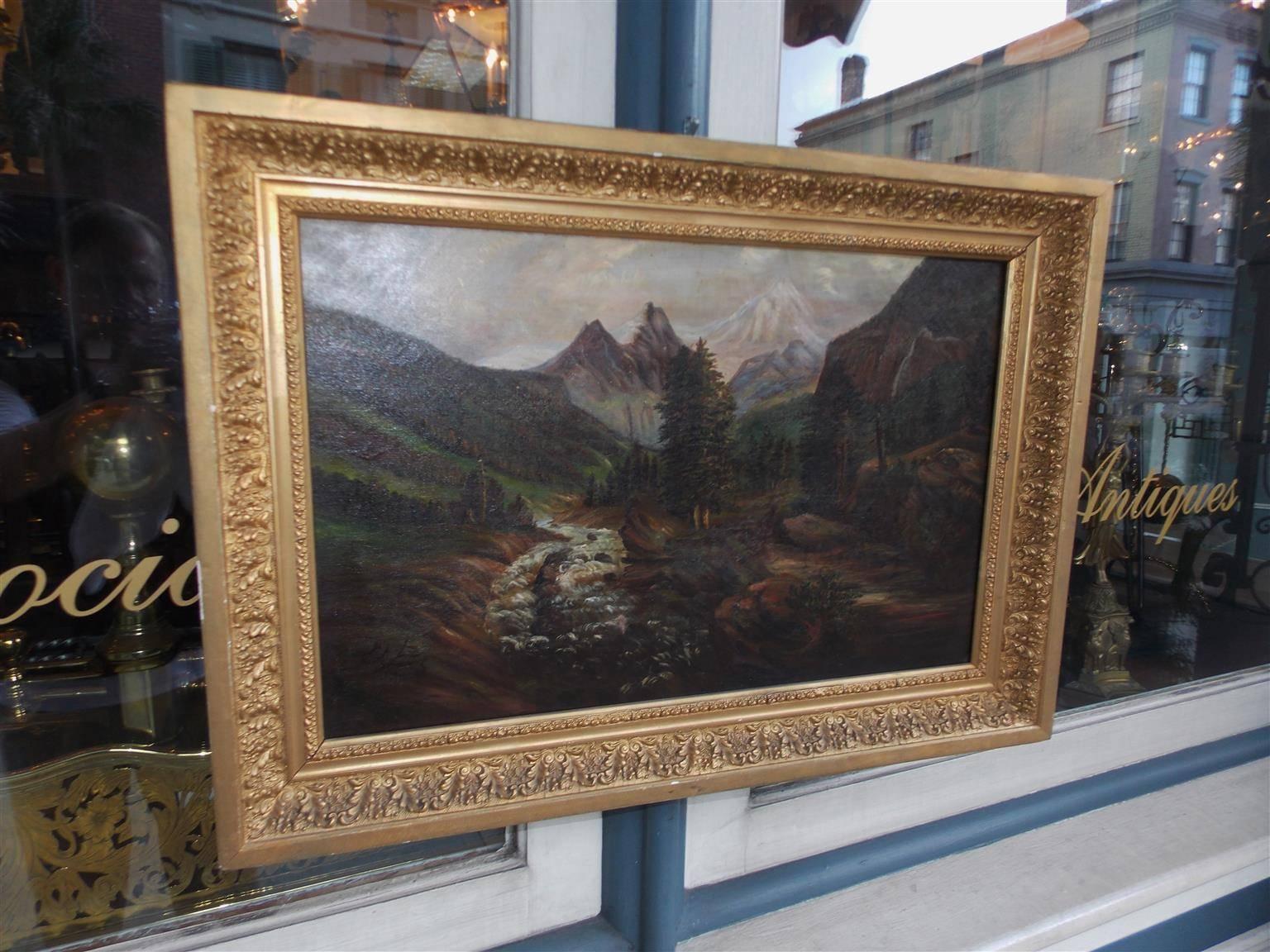 American Oil on Canvas of Landscape in Original Gilt Frame, Circa 1870 In Excellent Condition For Sale In Hollywood, SC