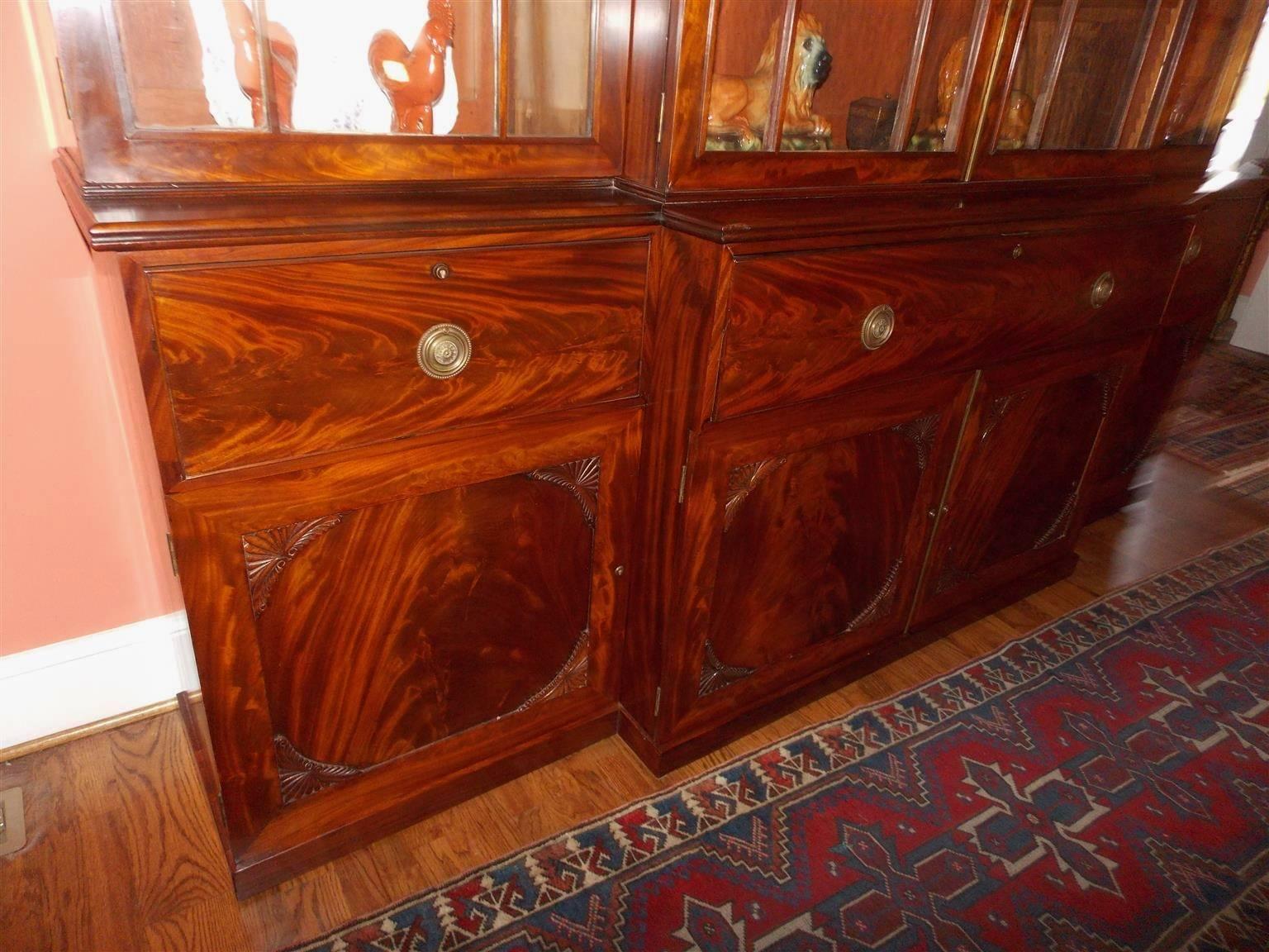 Brass English Chippendale Mahogany Breakfront With Secretary, Circa 1790 For Sale