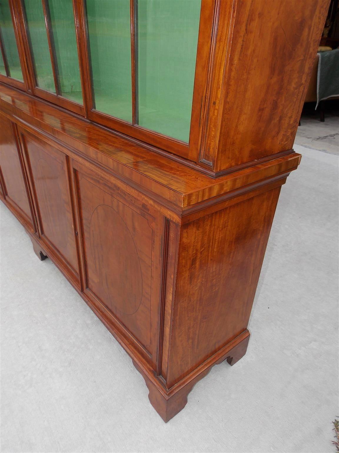 English Regency Yew & Satinwood Broken Arched Pediment Breakfront, Circa 1790 For Sale 3