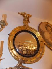 American Federal Gilt Convex Mirror with Perched Eagle to Flee, Circa 1810
